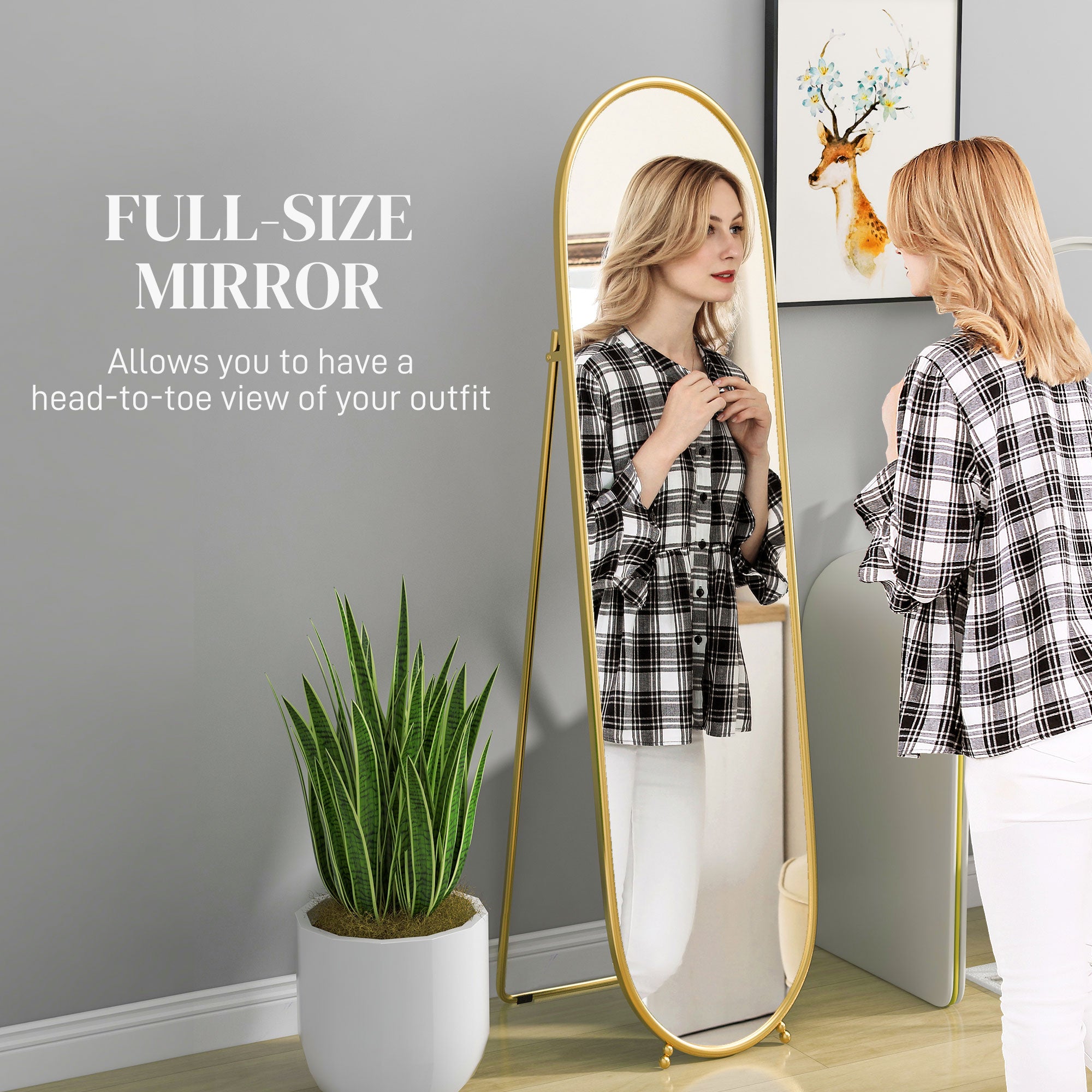 Three-Way Curved Full Length Mirror - Gold Tone