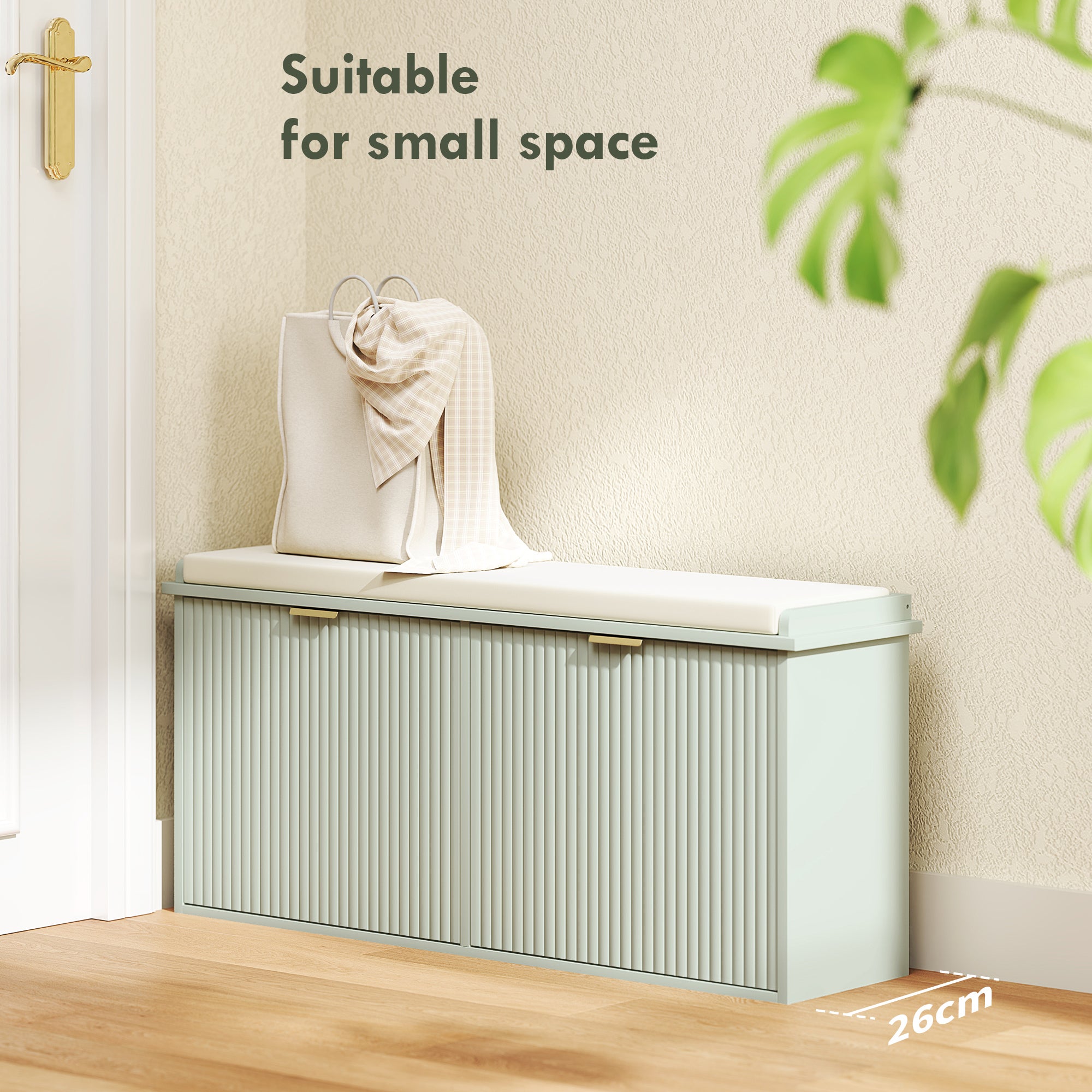 Elegant Ten Shoe Storage Bench with Padded Seat - Green
