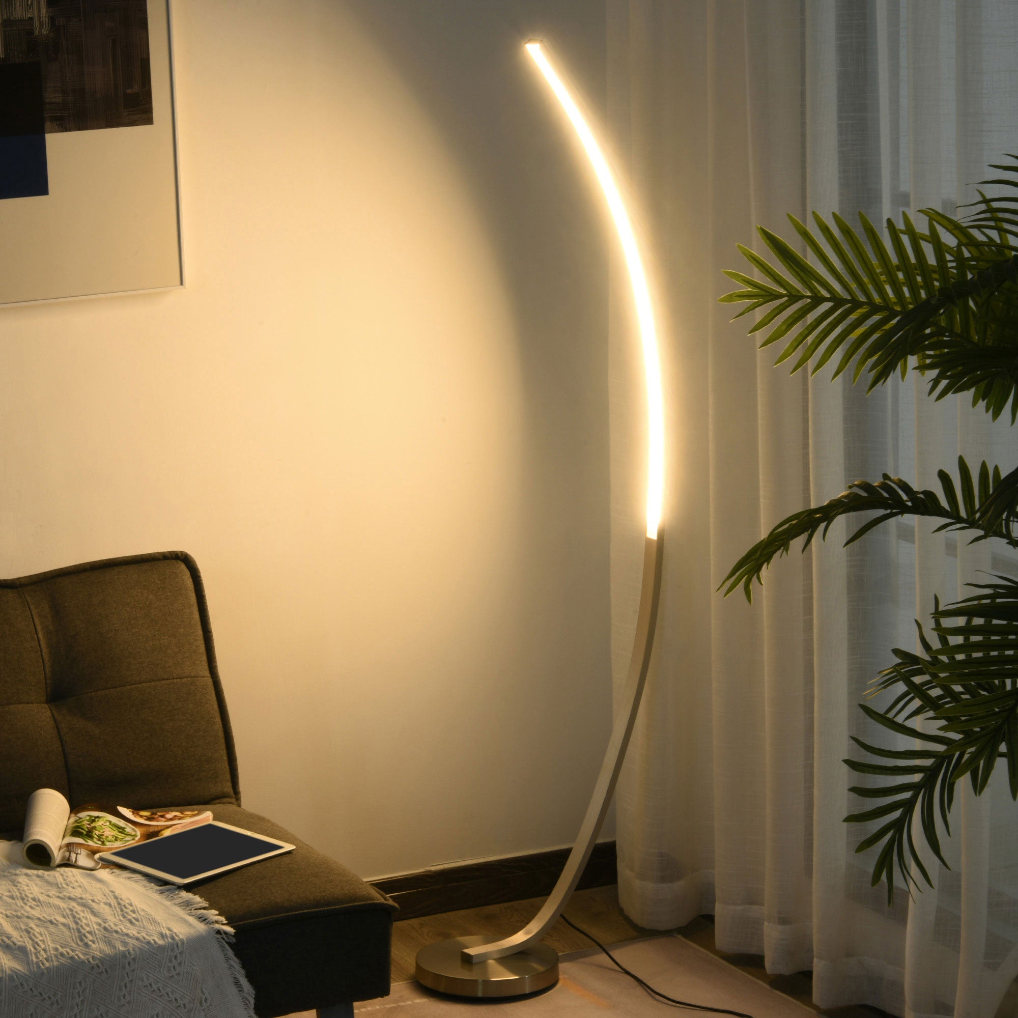 Aluminium Arc Floor Lamp Futuristic Indoor Standing LED Light w/ Switch