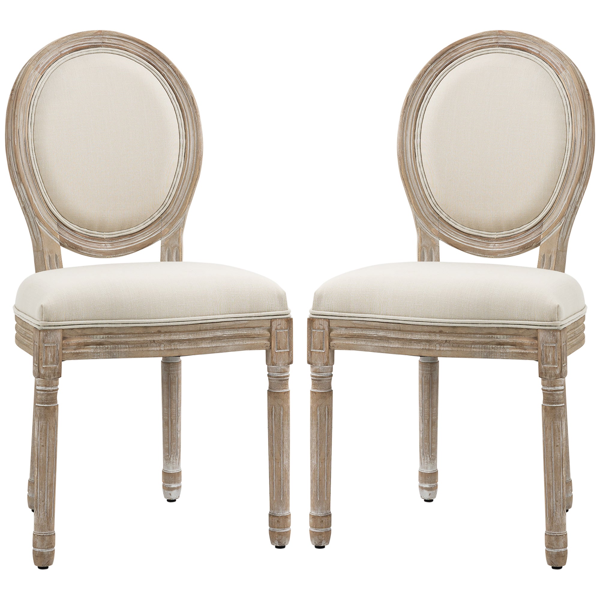 Set of Two French-Inspired Wooden Dining Chairs - Cream