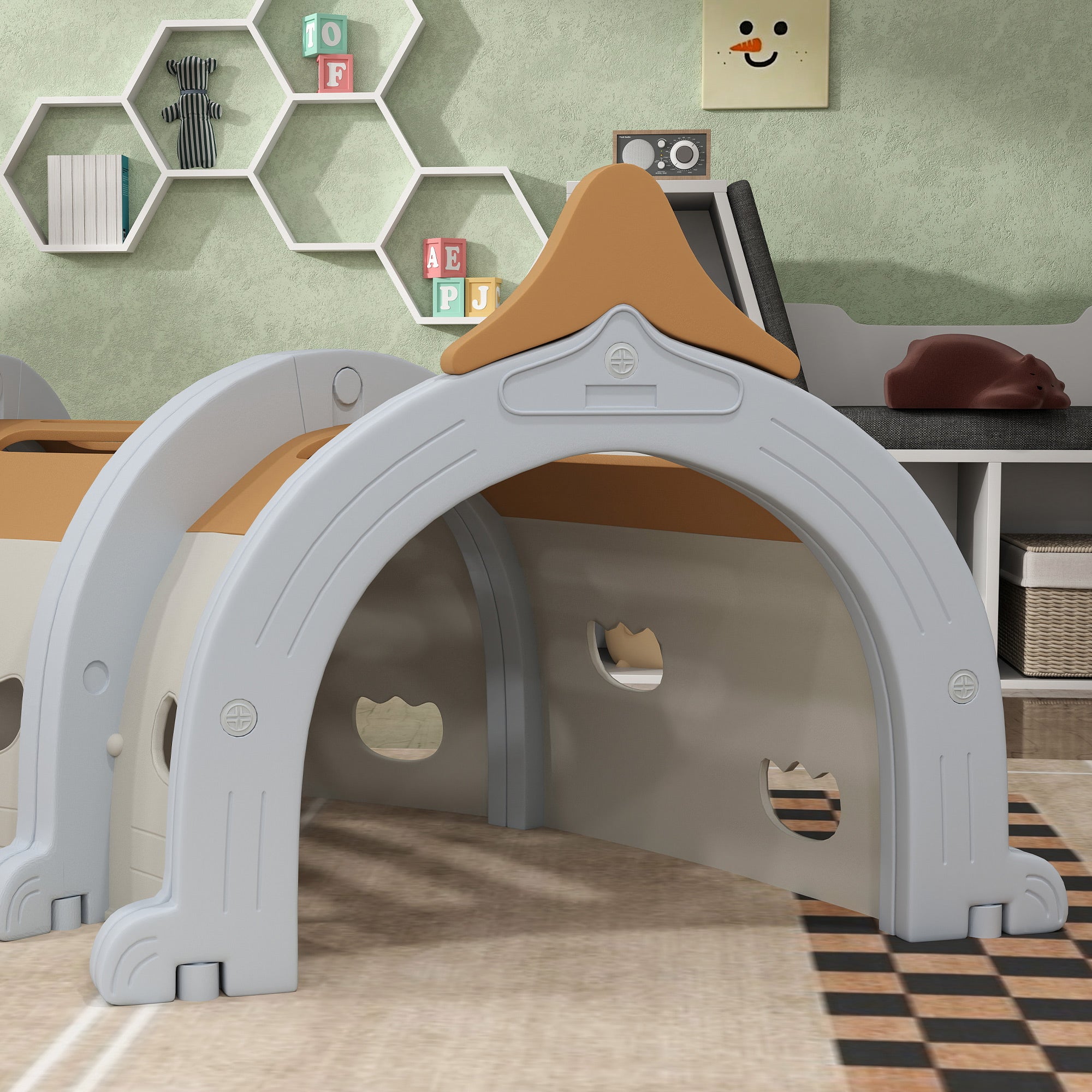 Monkey Design Kids Play Tunnel for Crawl and Climb, for 3-6 Years, Brown