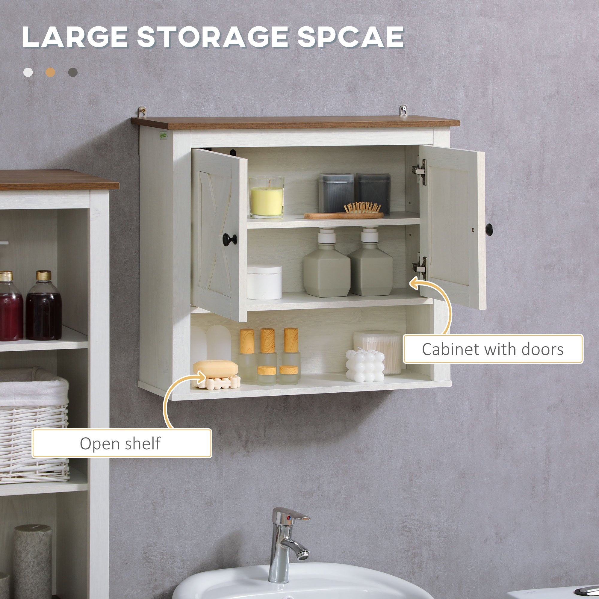 On-Wall Farmhouse Bathroom Storage Cabinet - White