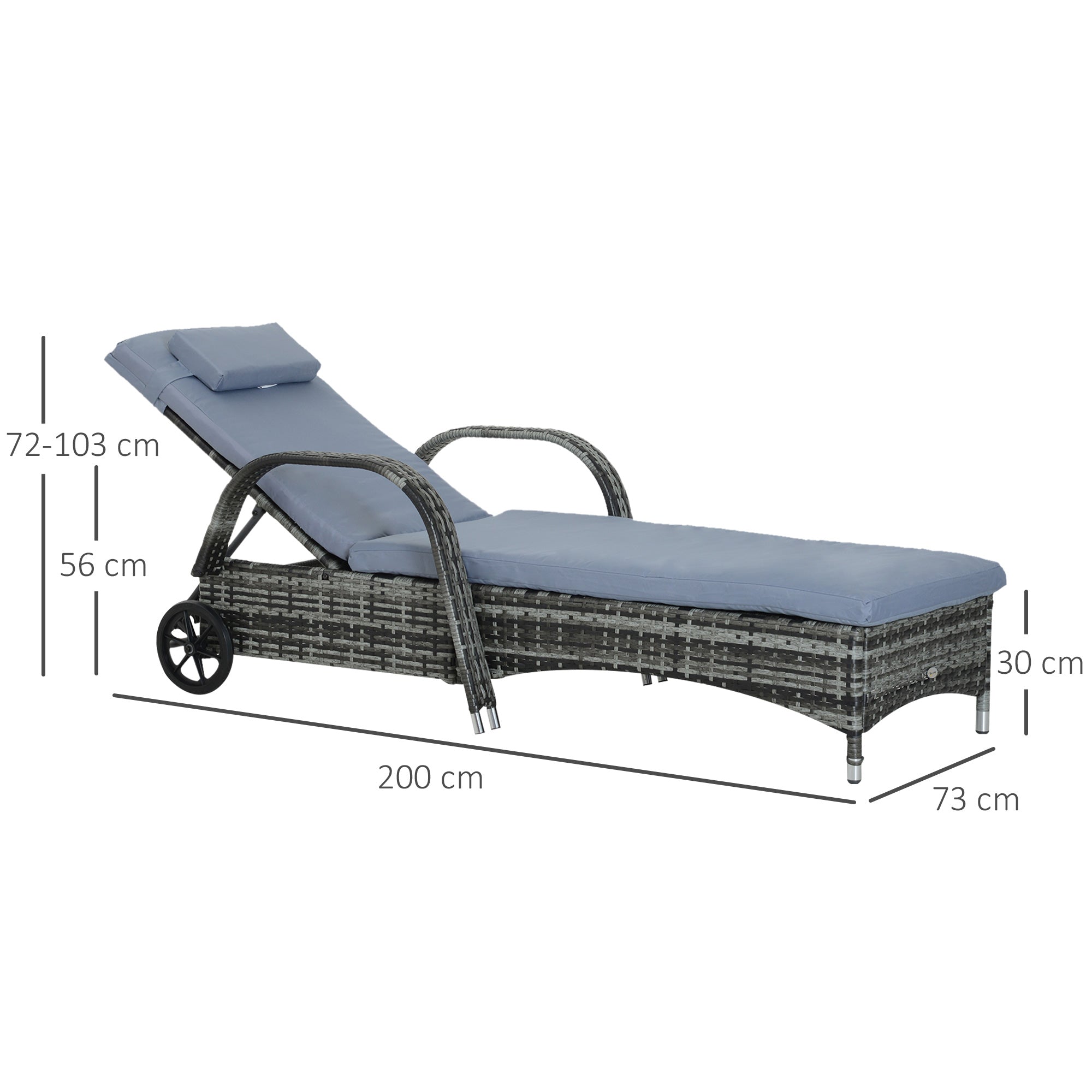 2PC Rattan Sun Lounger Recliner Bed Reclining Chair Patio Garden Outdoor Wicker Weave Adjustable Headrest with Fire Retardant Cushion €“ Grey