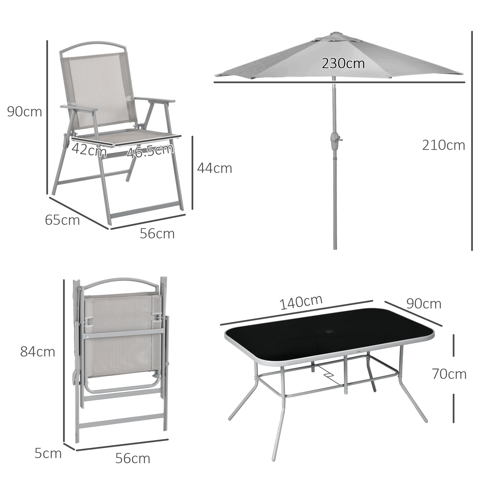 8 Piece Garden Dining Set with Glass Table and Parasol - Grey