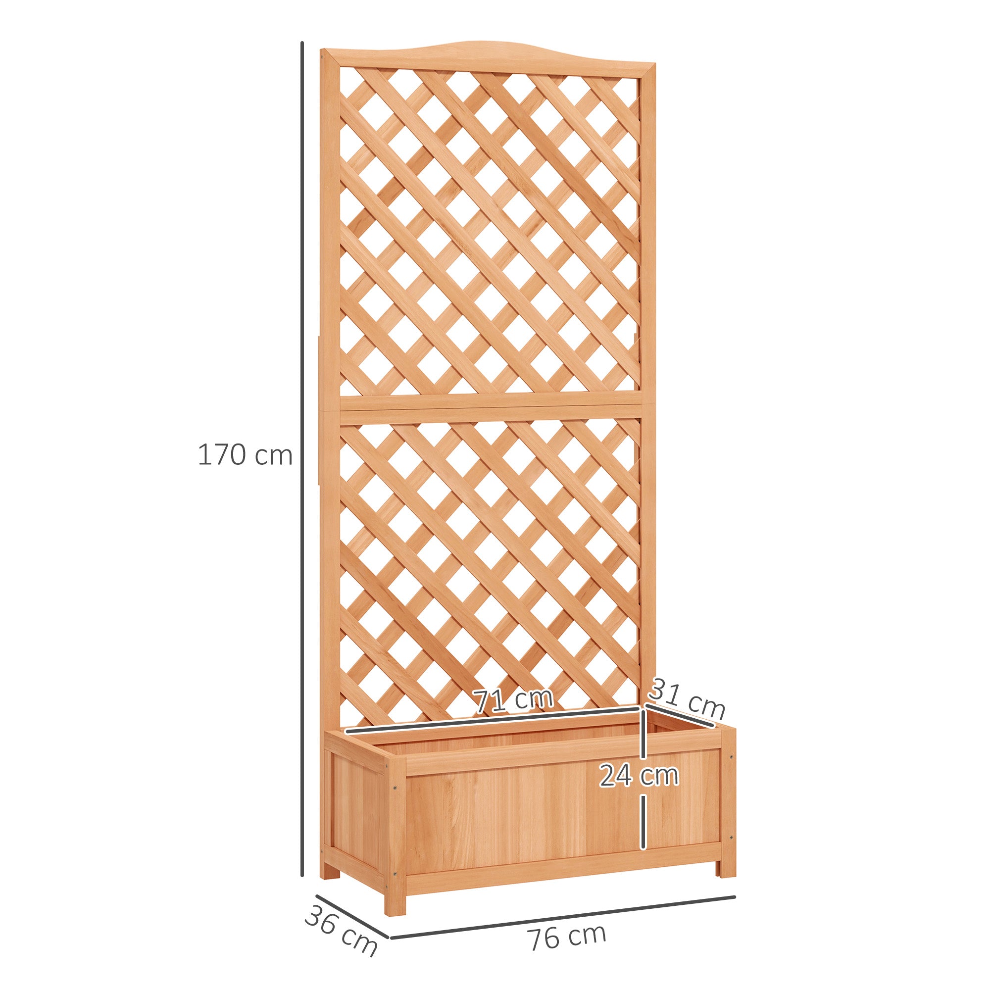 Wooden Planter with Trellis, Freestanding Raised Bed for Garden with Lattice, Outdoor Planter Box for Climbing Plants, Vines, Flowers, 76 x 36 x 170 cm, Natural