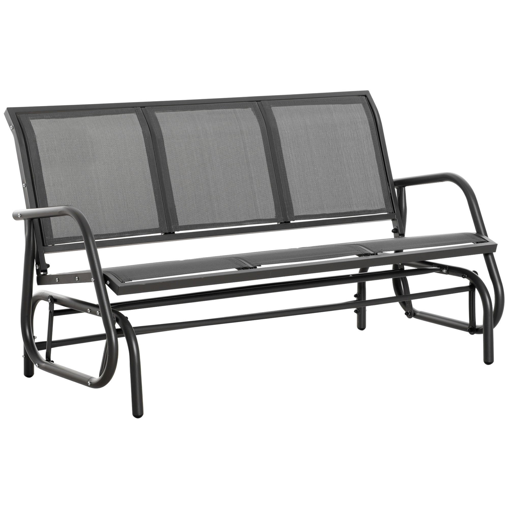3-Seat Glider Rocking Chair for 3 People Garden Bench Patio Furniture Metal Frame, Grey