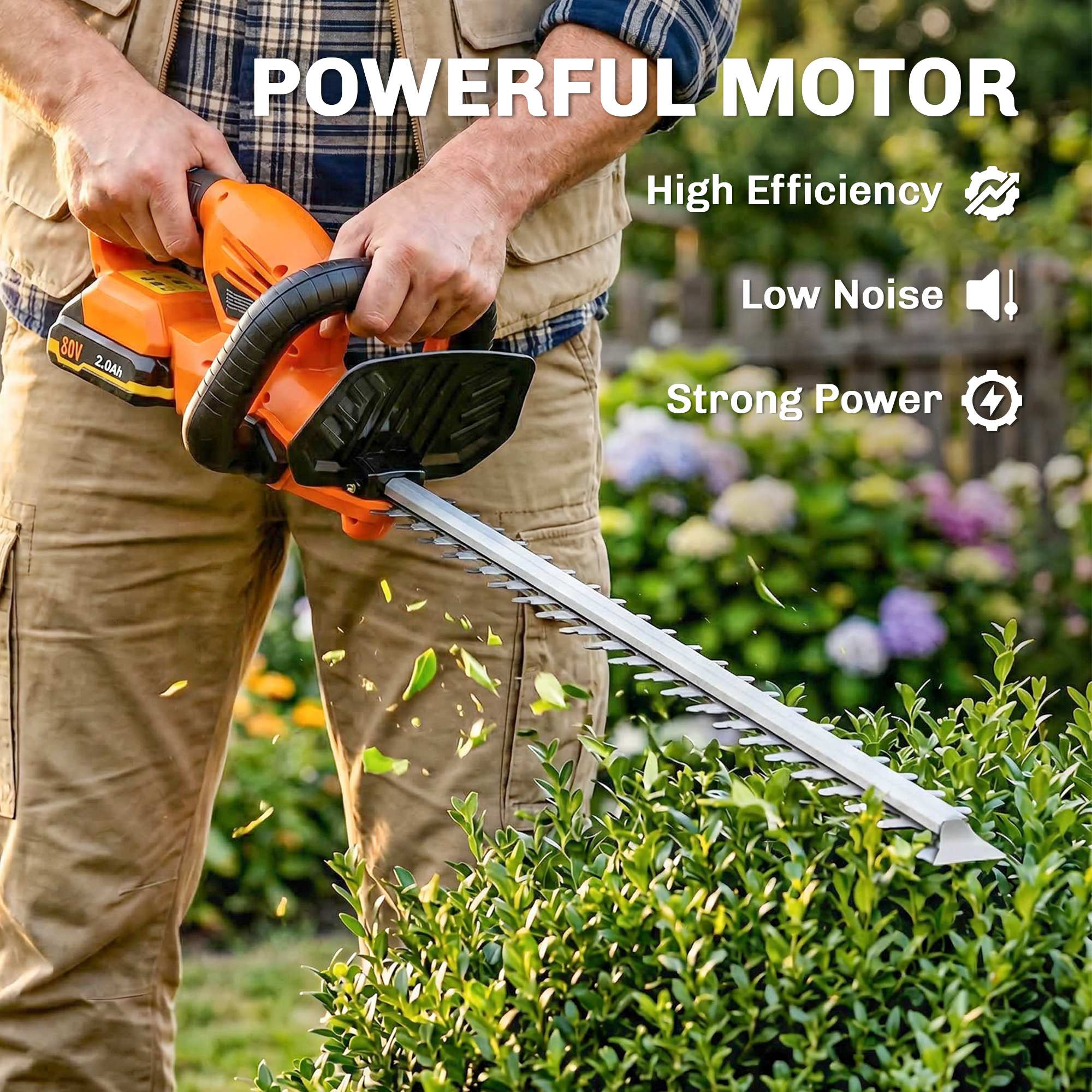 20" Cordless Hedge Trimmer, 18V Electric Hedge Cutter with 51cm Dual Action Blade, 2000mAh Battery and Charger