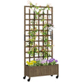 Wooden Raised Garden Bed with Trellis and Wheels - Brown