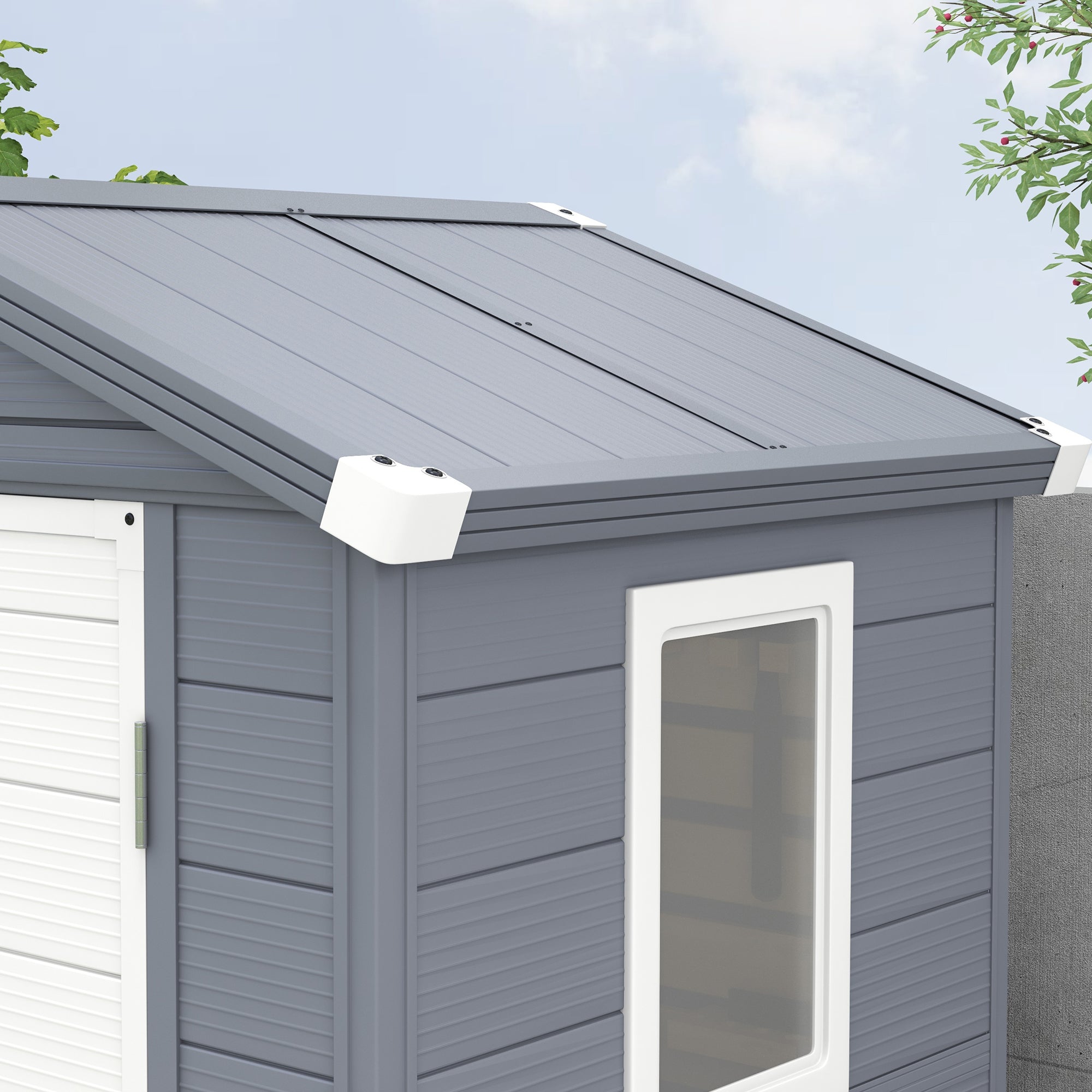 4.4ft x 3.3ft size Aluminium Frame and Plastic Wall Shed, with Foundation - Grey