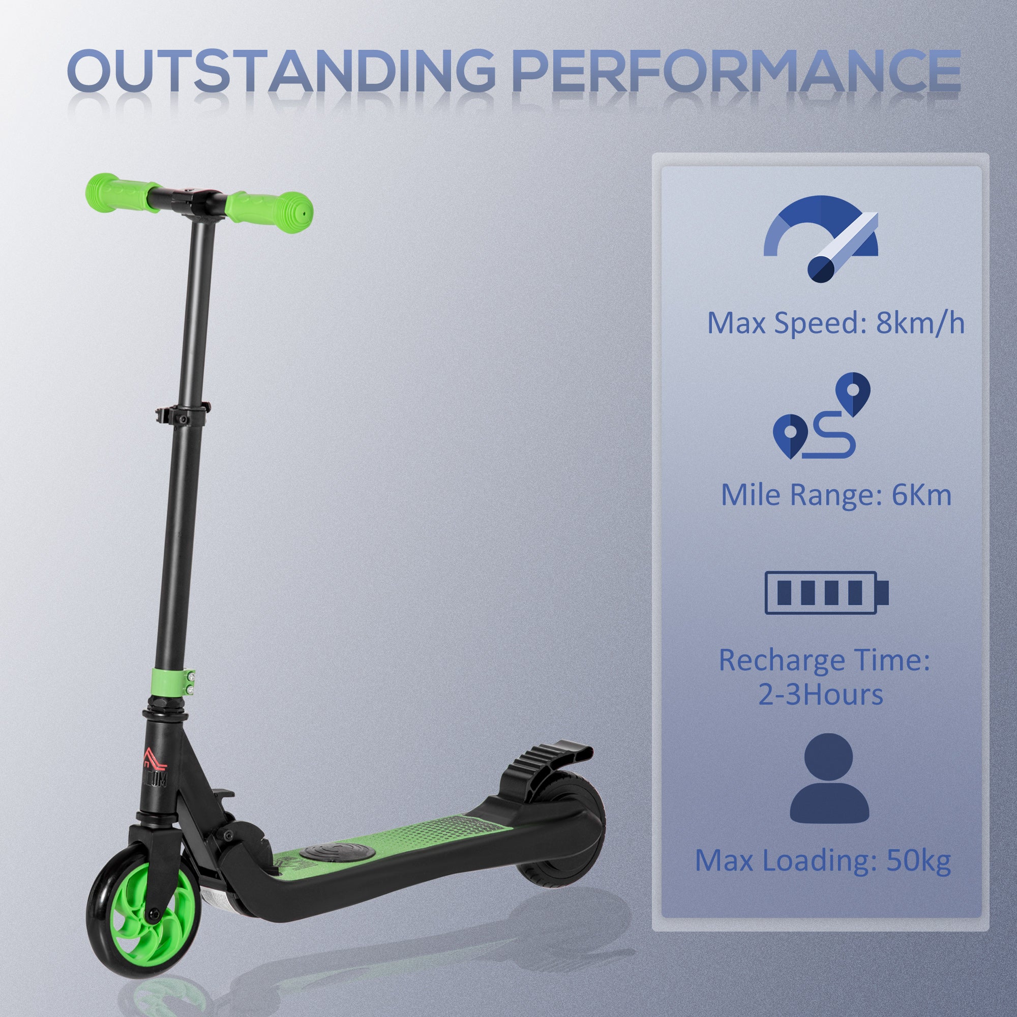 Folding Electric Scooter with Brake, for Ages 6+ Years, 8km/h Maximum Speed, Green