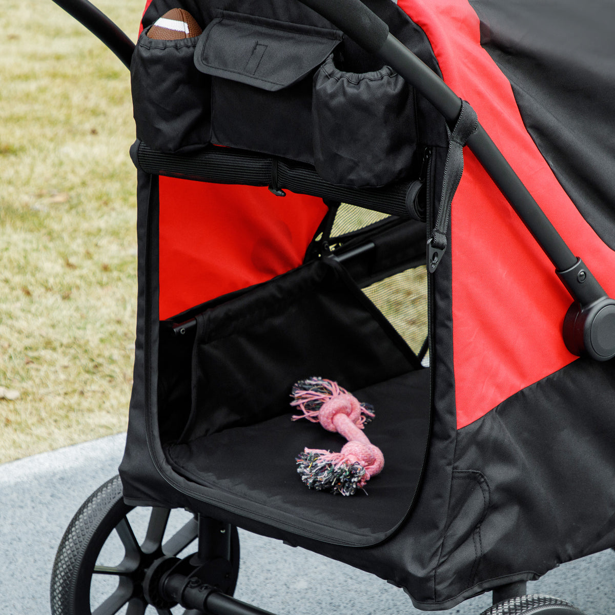 Easy Folding Large Dog Pet Stroller with Shock Absorb Wheels, Safety Leashes & Brakes - Black