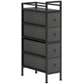 4 Drawer Fabric Dresser Chest of Drawers, Slim Storage Cabinet with Steel Frame for Small Spaces, Bedroom, Black
