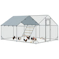 Walk-in Chicken Run for 12-18 Poultry with Cover, Feeding Door, Feeder & Perch - Silver