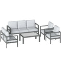5 Pieces Aluminium Garden Furniture Set with Olefin Cushions, Extra Deep Outdoor Garden Sofa Set, Dark Grey