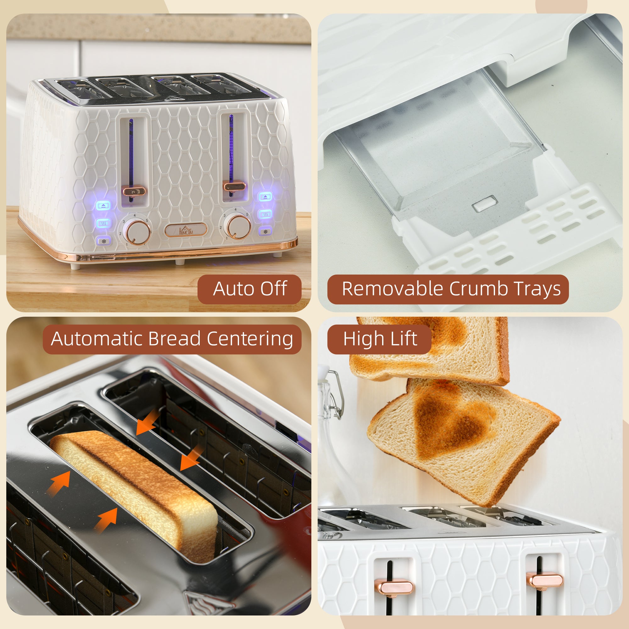 Four-Slice Honeycomb Toaster - White