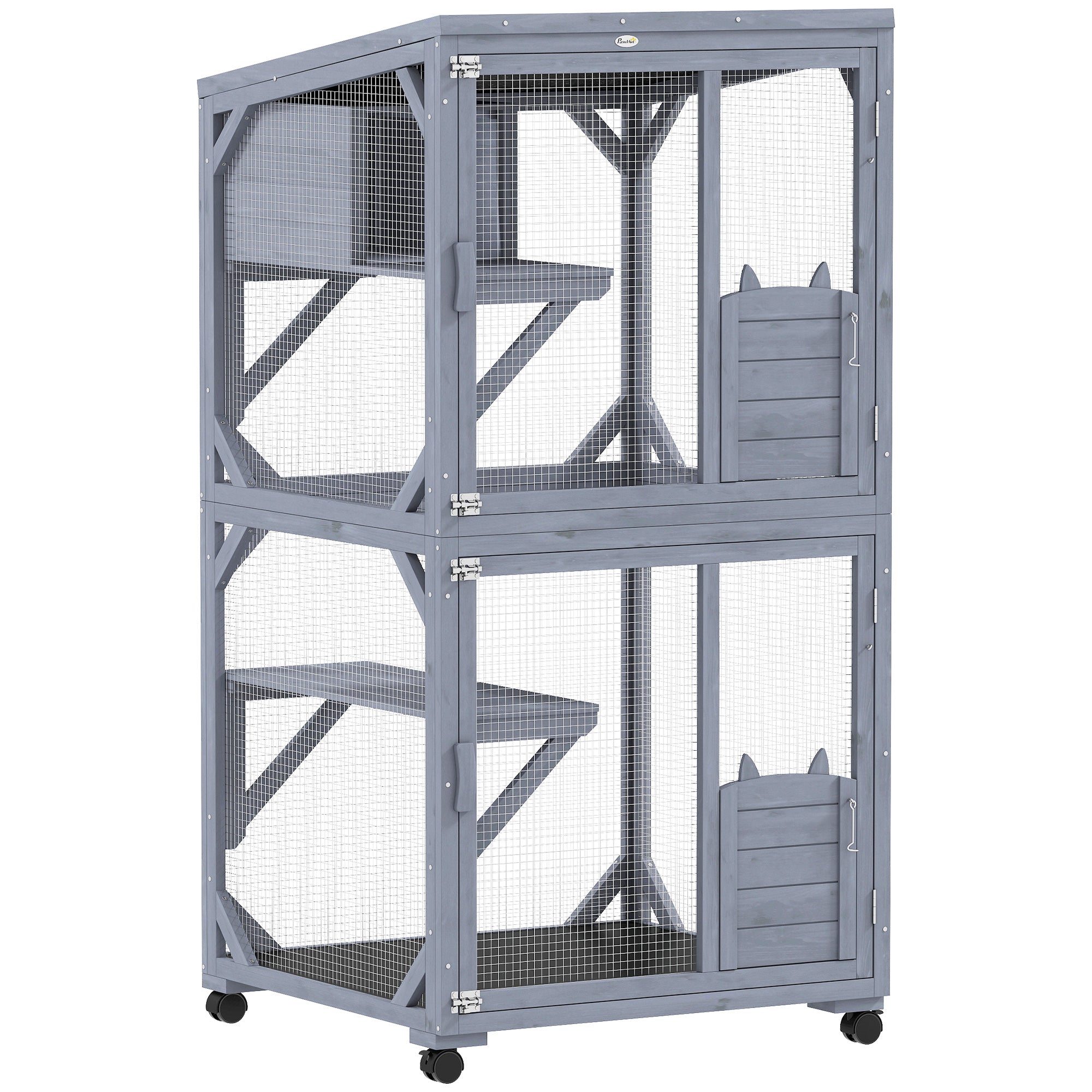Movable Outdoor Catio with Resting Box, 3 Jumping Platforms, Waterproof Asphalt Roof for Outdoor Indoor