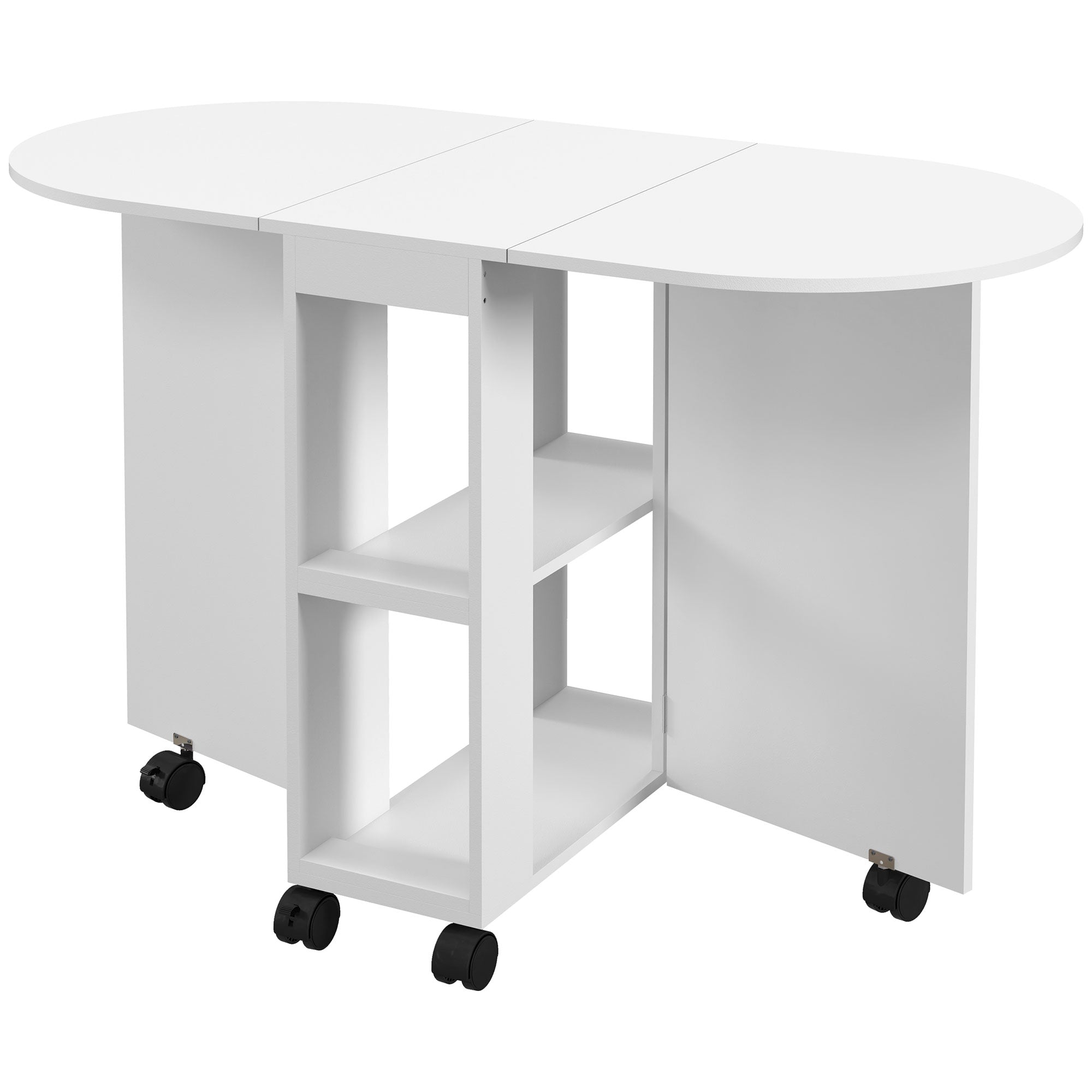 Four-Person Drop Leaf Dining Table, with Wheels - White