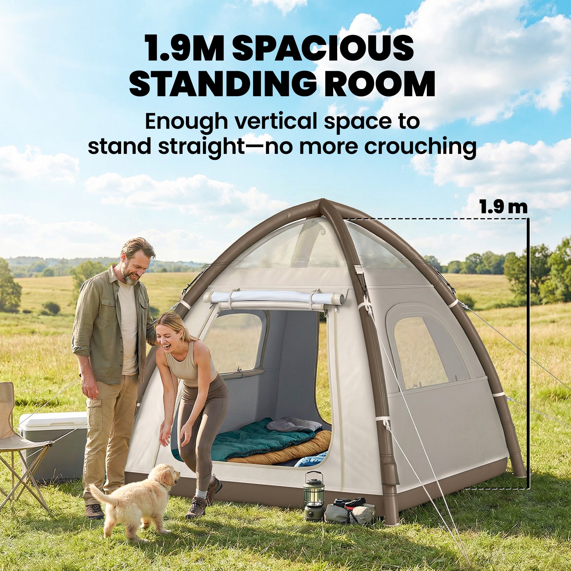 Inflatable 3 Man Camping Tent Cream 3000mm Waterproof Air Tent