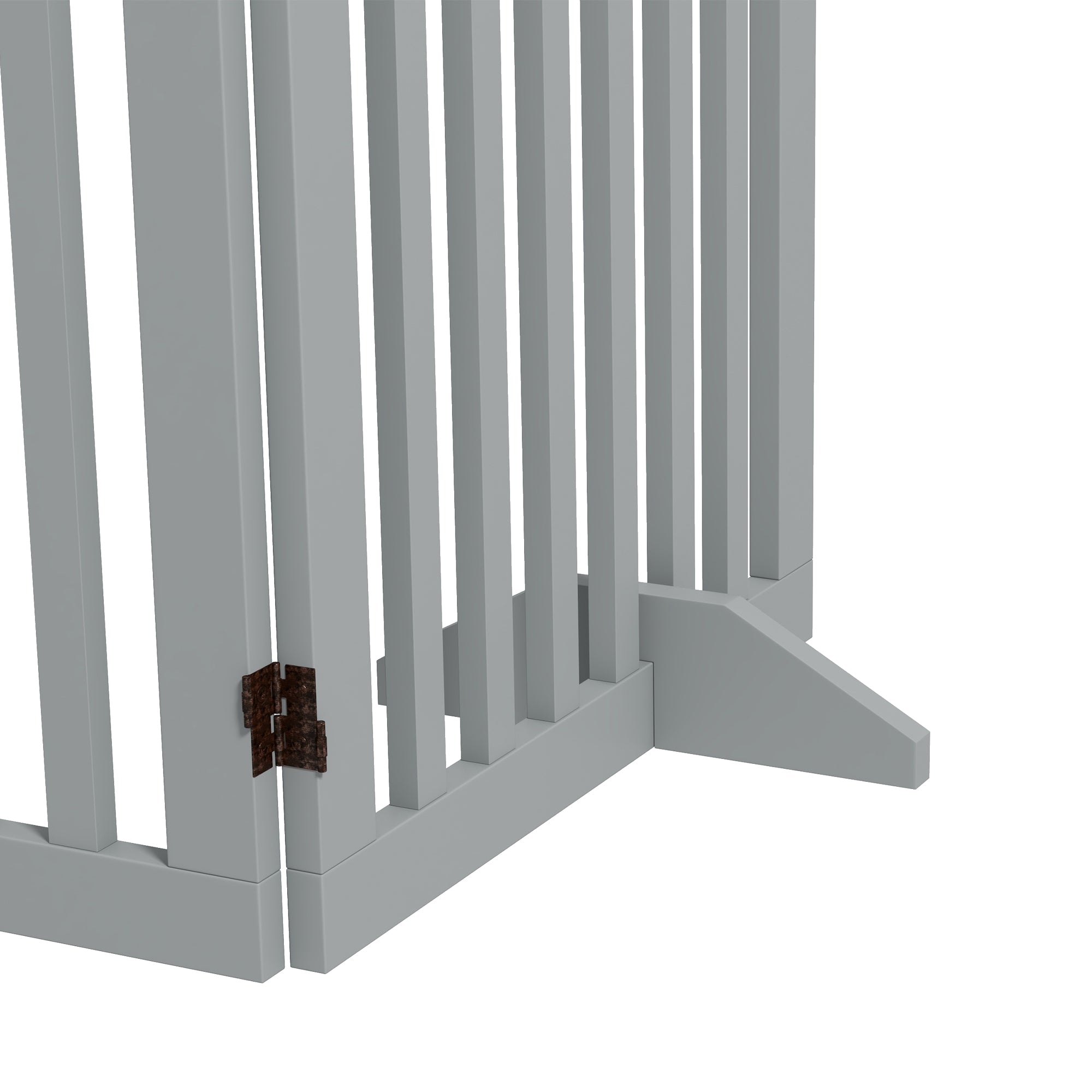 Wooden Pet Gate Foldable Freestanding Dog Safety Barrier w/ Support Feet, Grey