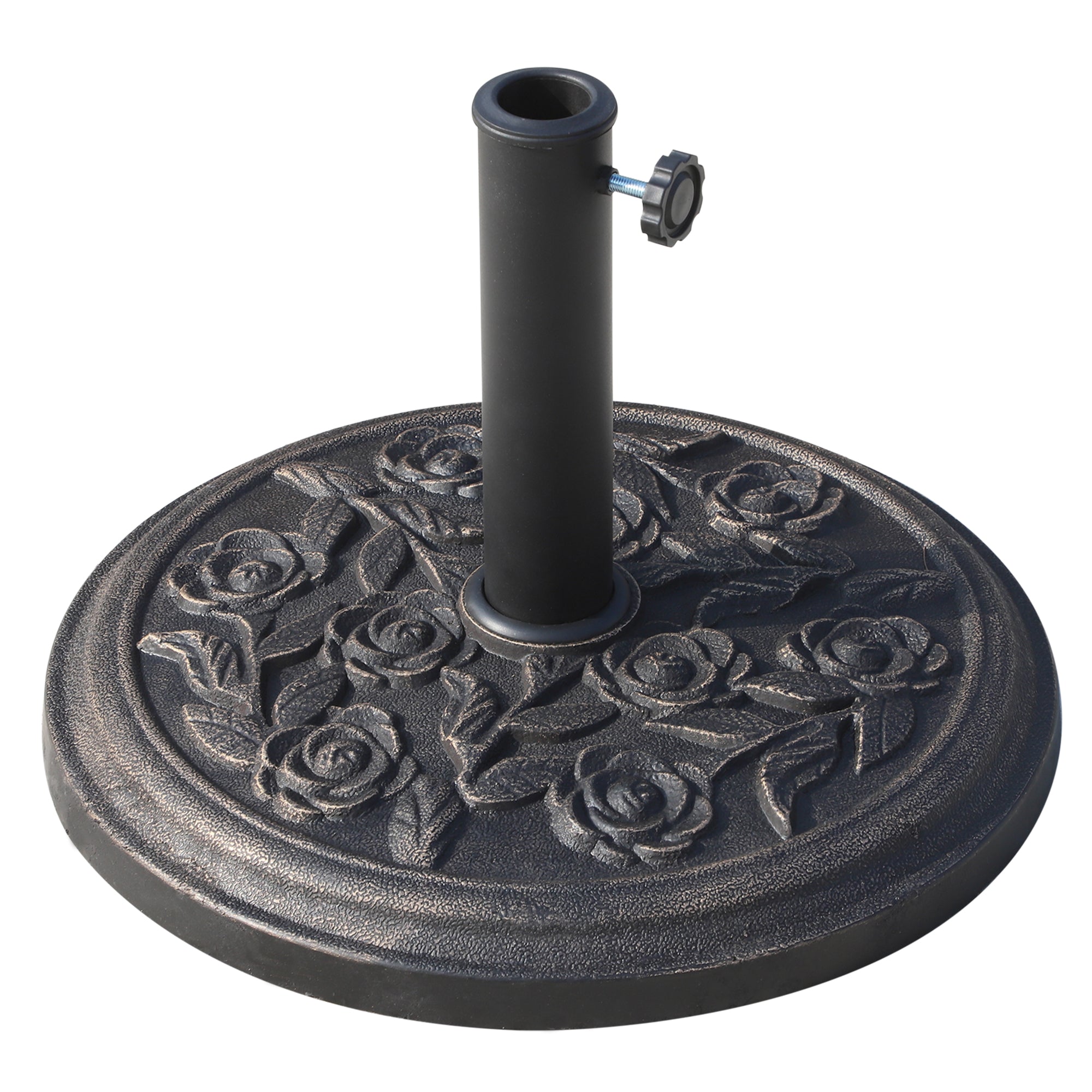 9kg Garden Parasol Base, Round Resin Sun Umbrella Base, Outdoor Umbrella Stand for 38mm or 48mm Outdoor Umbrella Poles, Bronze Tone