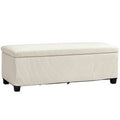 Storage Ottoman Bench 112cm with Removable Lid and Legs, Corduroy Footstool for Living Room Bedroom Hallway - Beige
