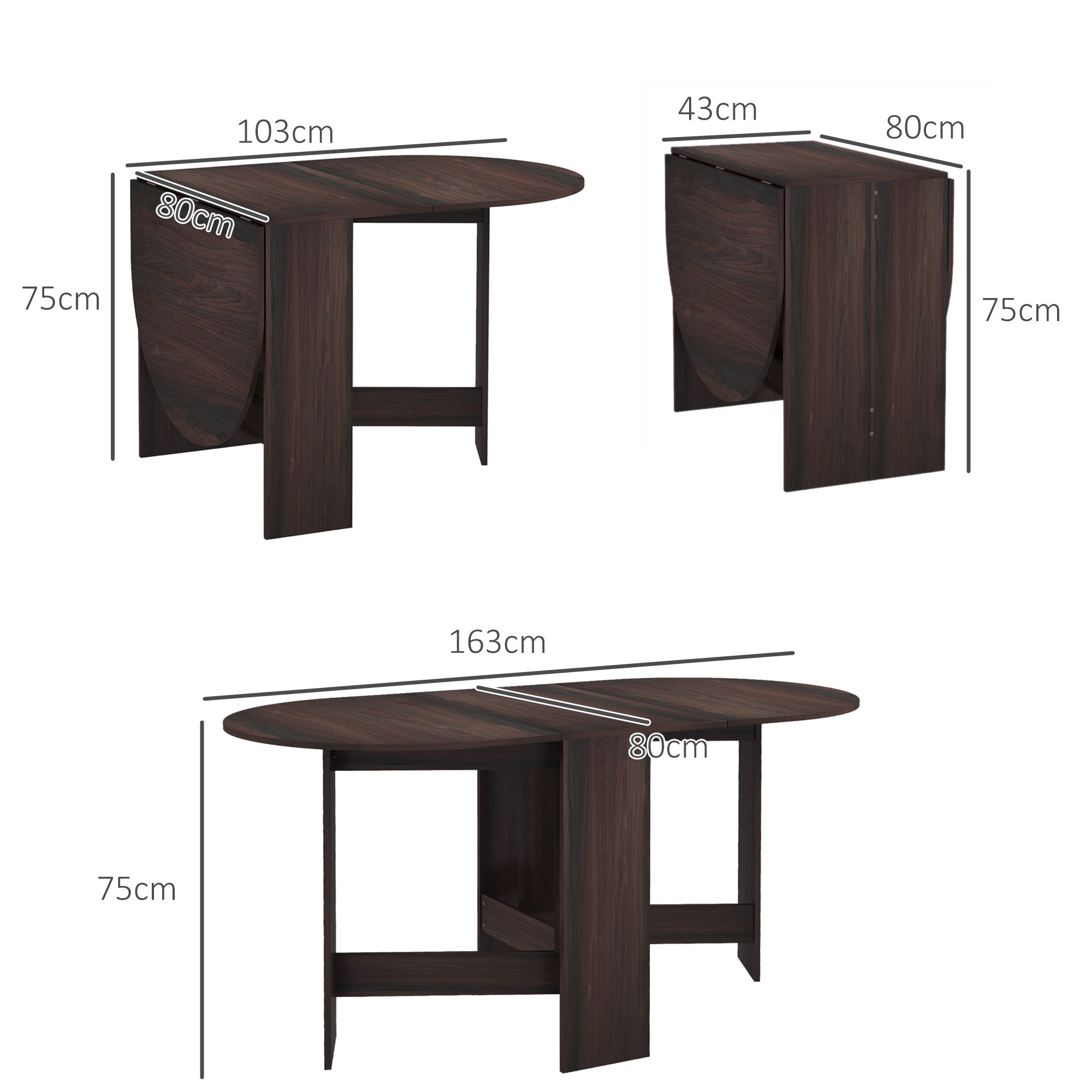 Folding Drop Leaf Oval Dining Table for Small Spaces - Chocolate Wood Effect