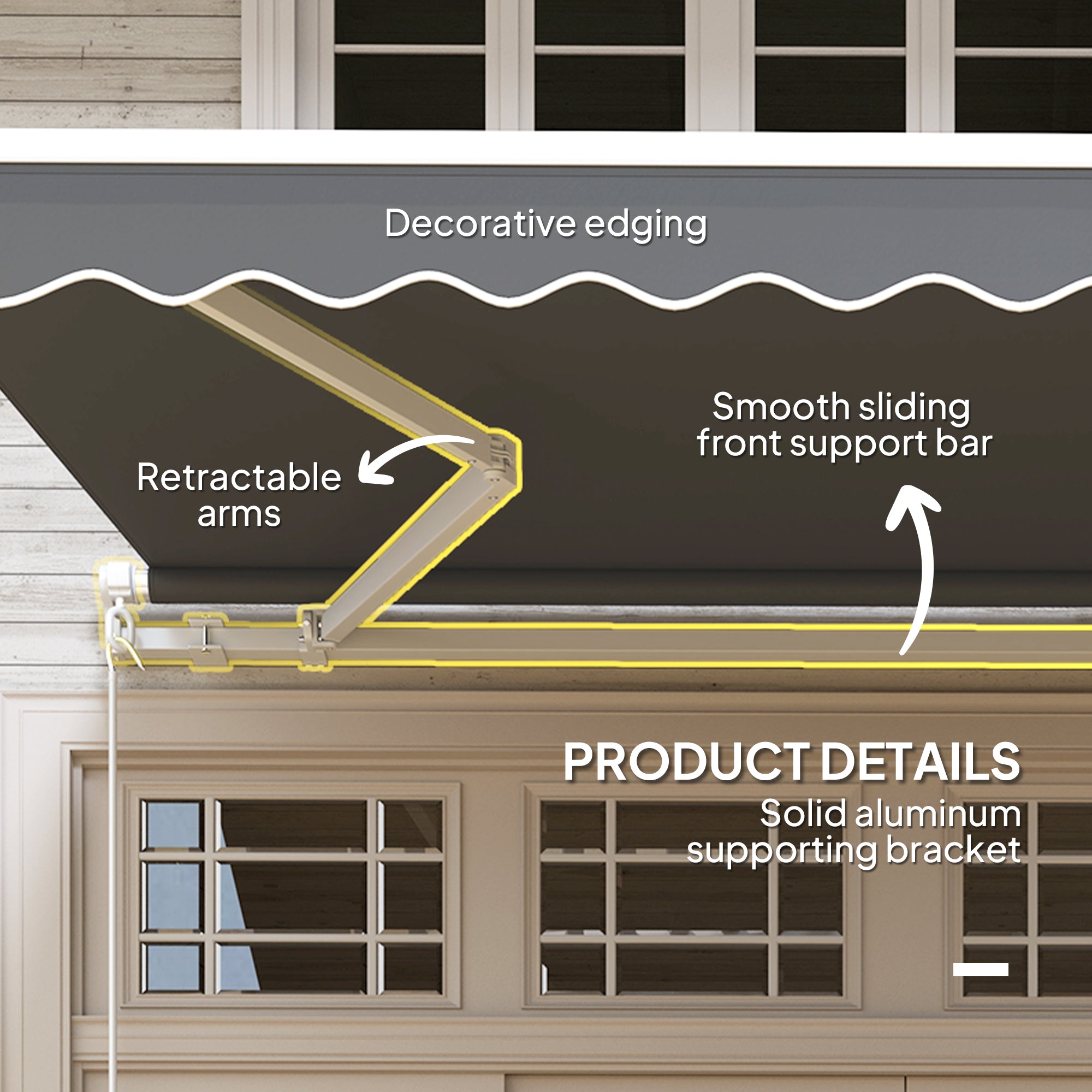 3 x 2.5m Manual Retractable Garden Patio Awning with Crank Handle and Fittings - Dark Grey