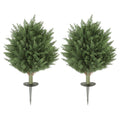 60 cm Artificial Cypress Tree with Ground Stake, Set of 2 Artificial Plants for Indoor & Outdoor, UV Resistant, Green