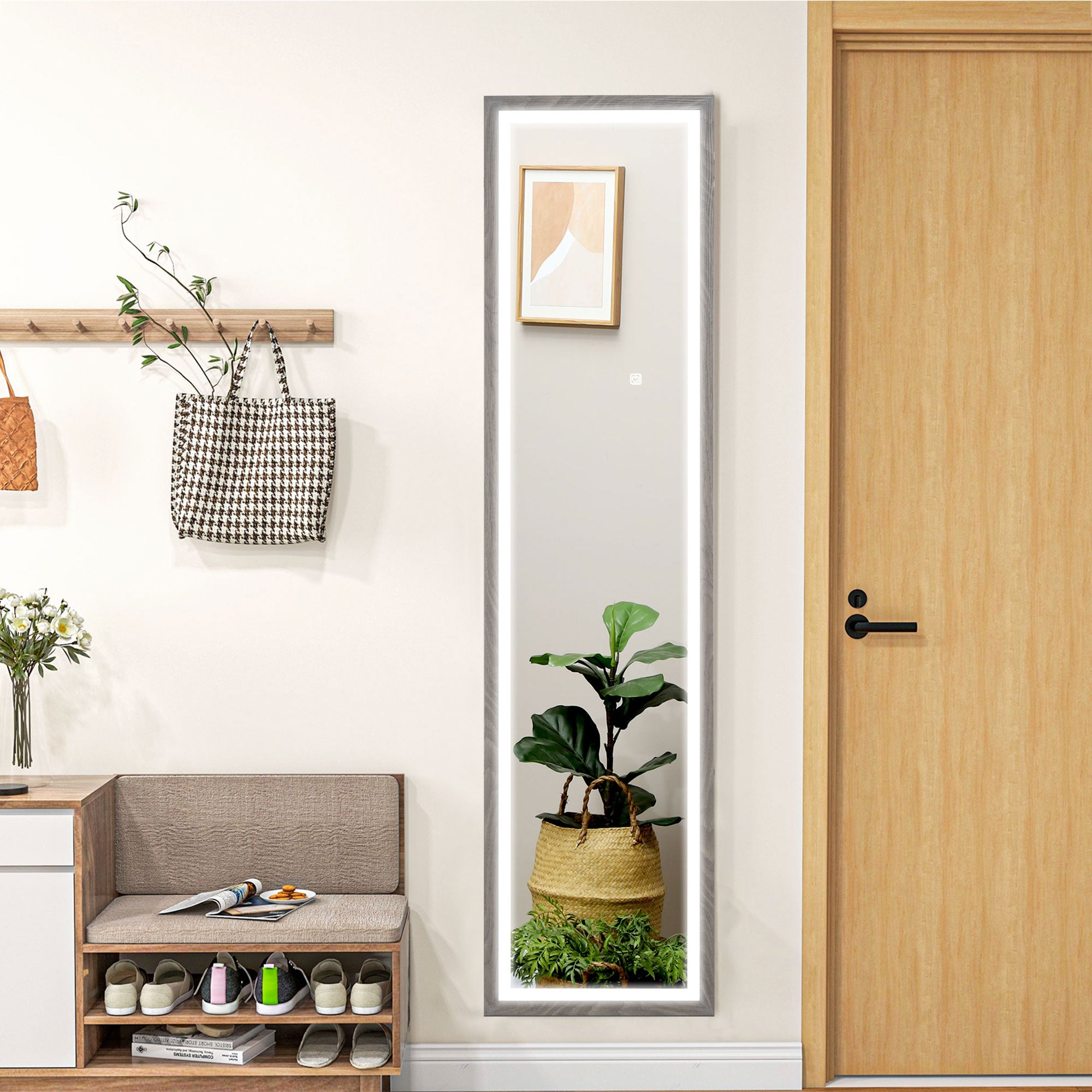 Full Length Mirror with Adjustable LED Outer Light - Grey