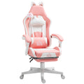 Cat Ear and Paw Reclining Office Chair with Footrest - Pink/White