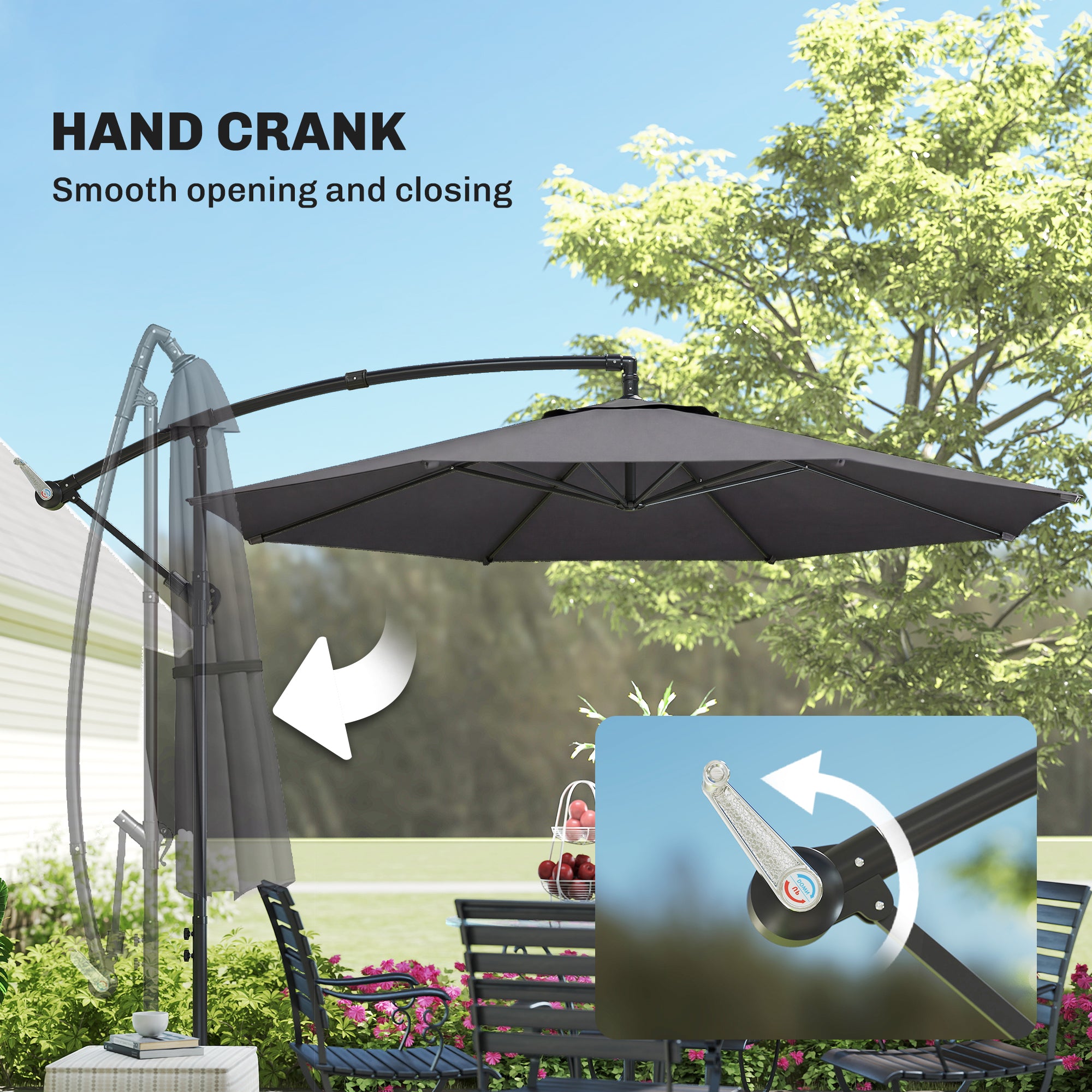 3 m Overhanging Cantilever Parasol, with Cross Base - Grey