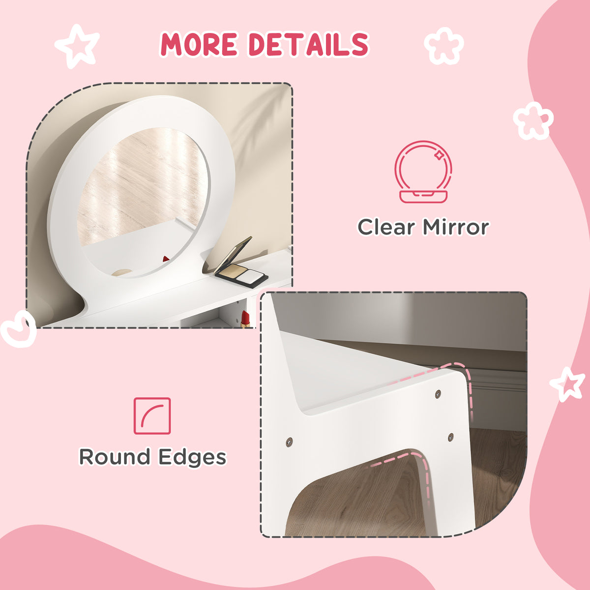 Kids Dressing Table Set Kids Make up Table with Stool and Mirror, Storage Drawers, Gift for Aged 3-8