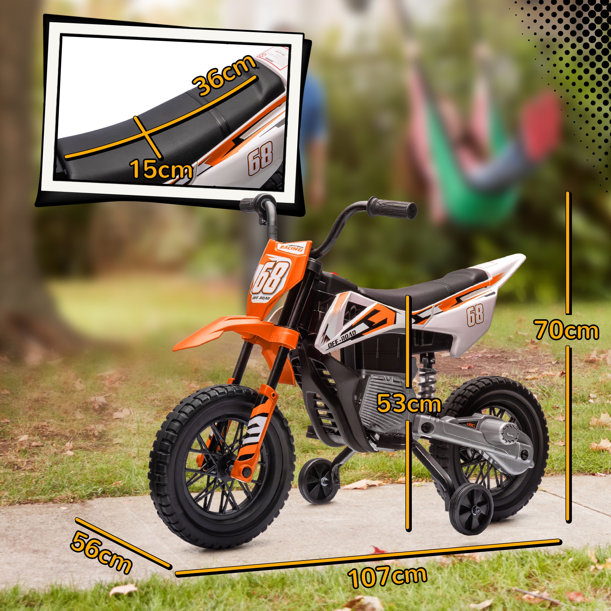 12V Kids Electric Motorbike, Kids Electric Ride on Motorcycle w/ Twist Grip Throttle, Training Wheels - Orange