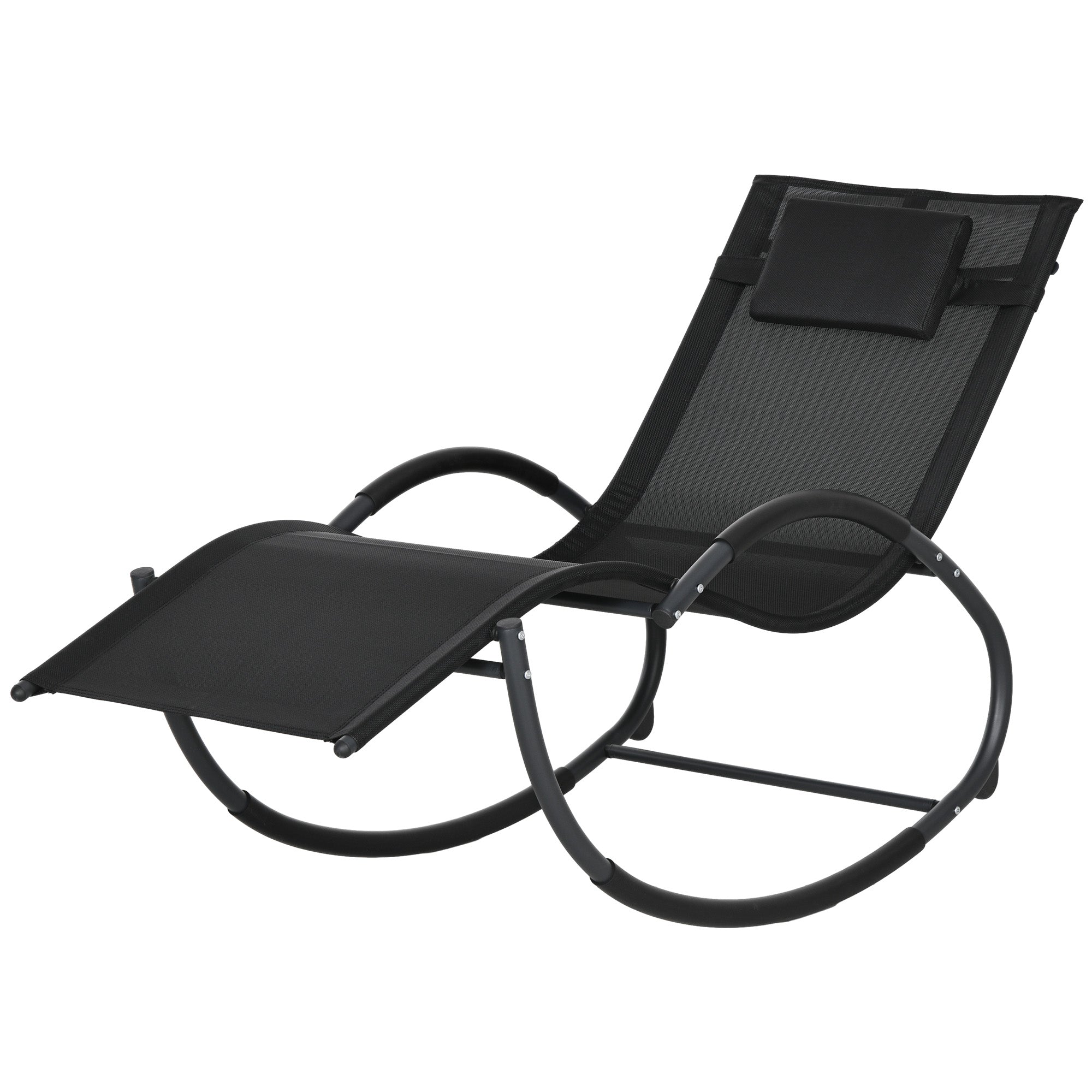 Steel Frame Zero Gravity Rocking Chair, with Pillow - Black