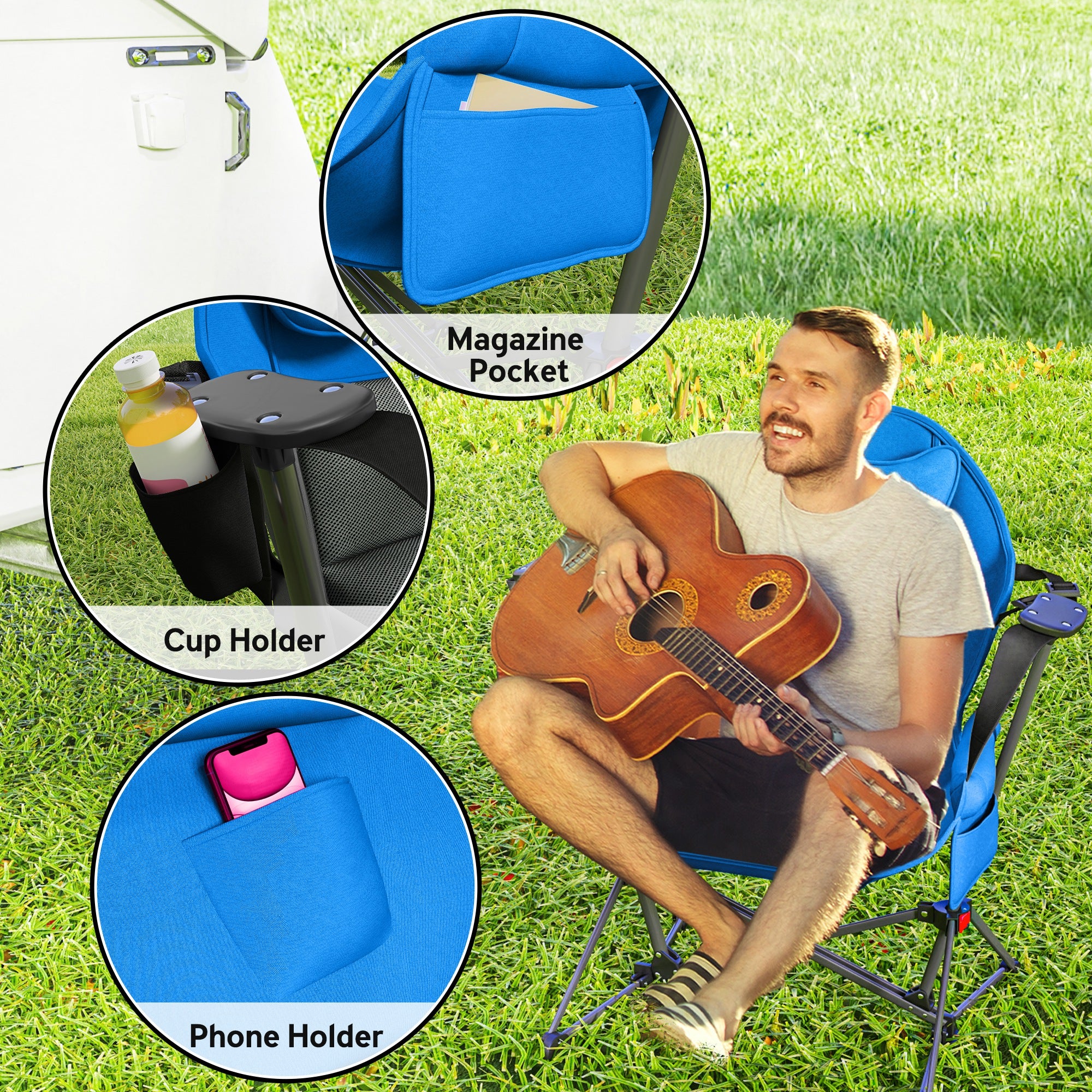 Adjustable Swinging Hammock Camping Chair Set of 2 with Cup Holder - Blue