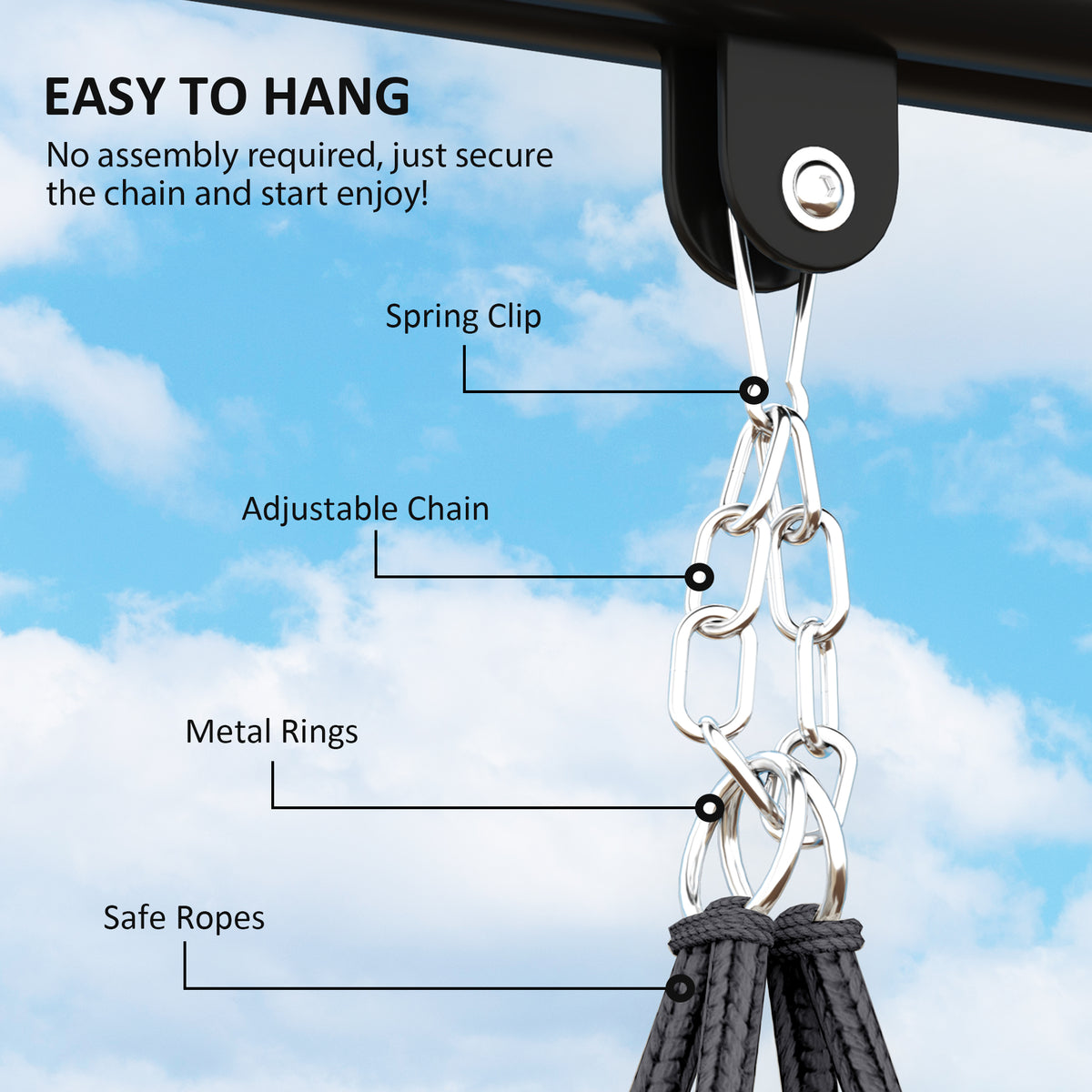 Hanging Hammock Chair with Soft Cushion Set and Steel Frame - Dark Grey