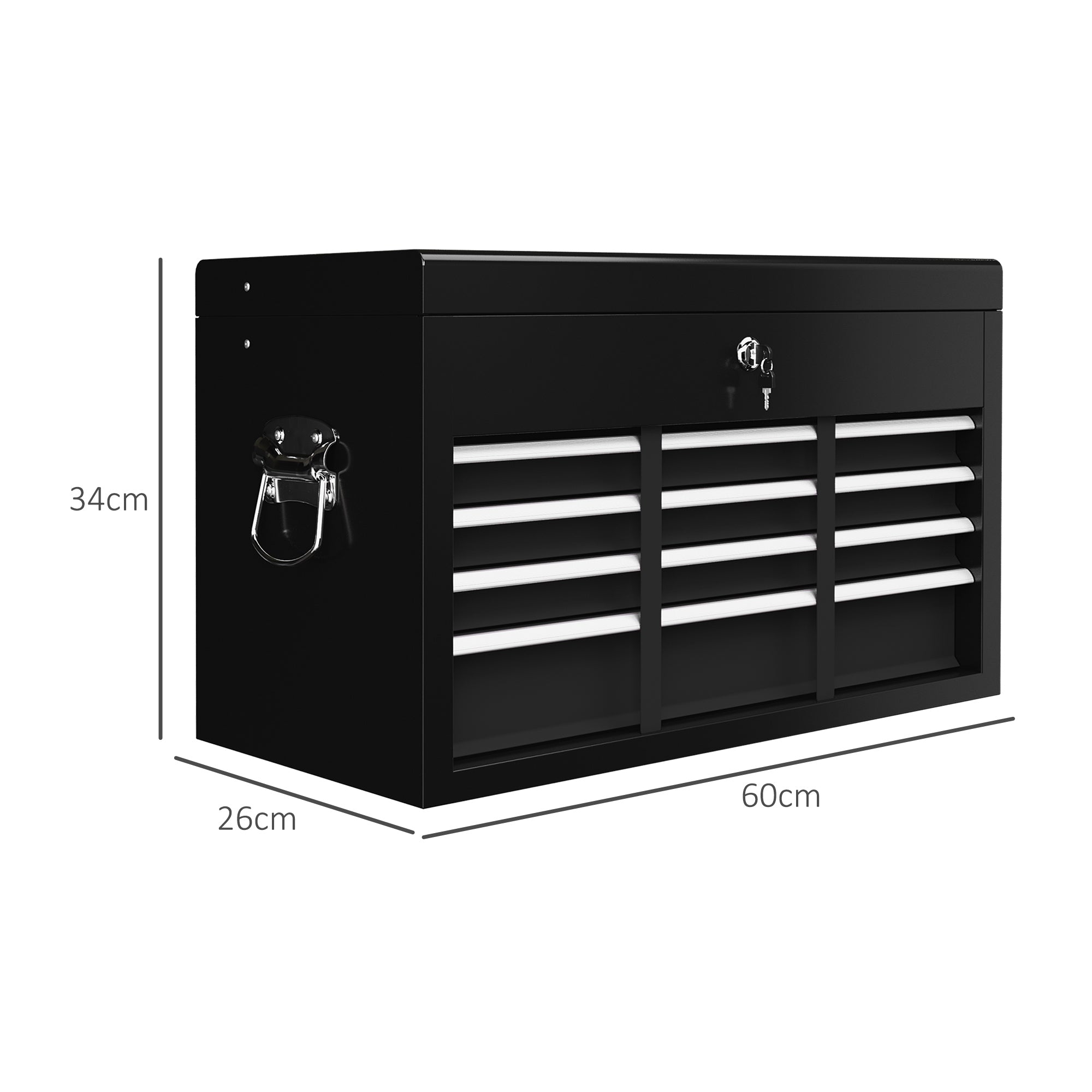 Steel Six Drawer Tool Storage Carry Chest, with Lock and Keys - Black