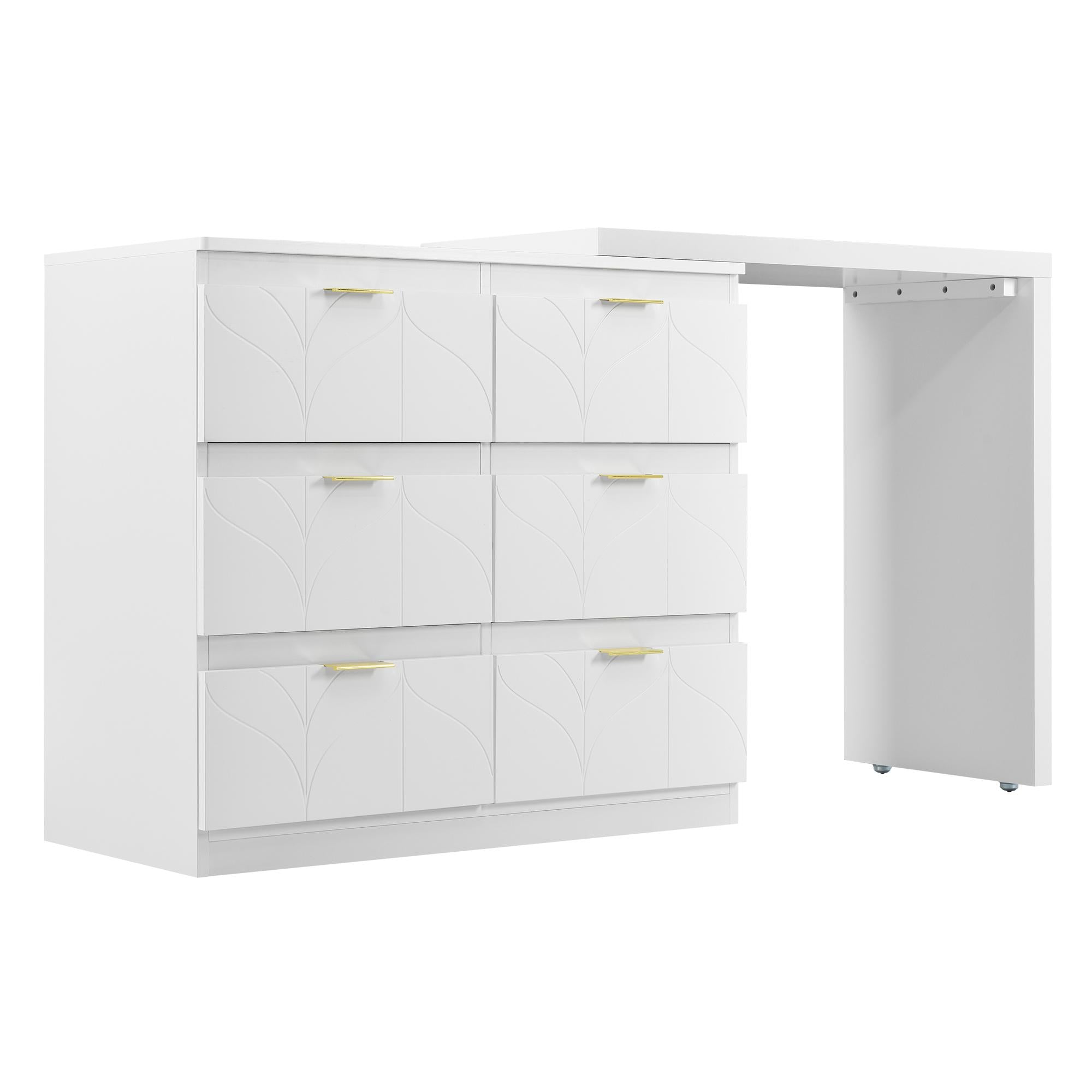 Elegant Dressing Table with 180° Rotating Top and 6 Silent Drawers - White