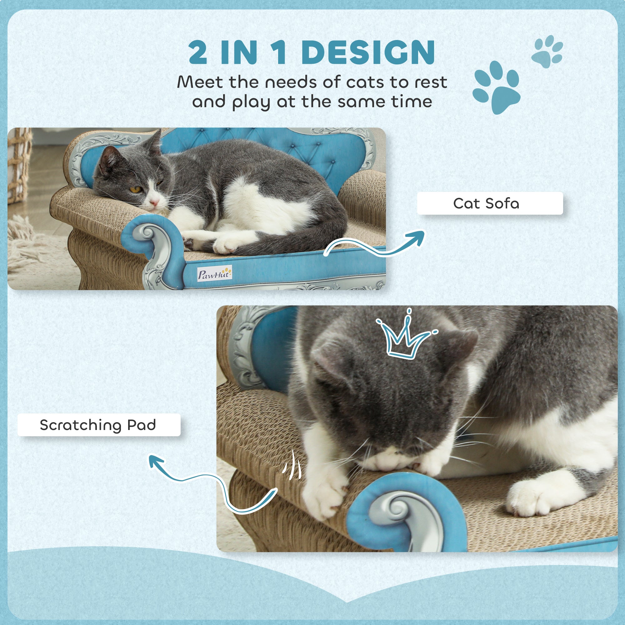 2-in-1 Cat Scratcher with Catnip for Indoor Cats, Light Blue