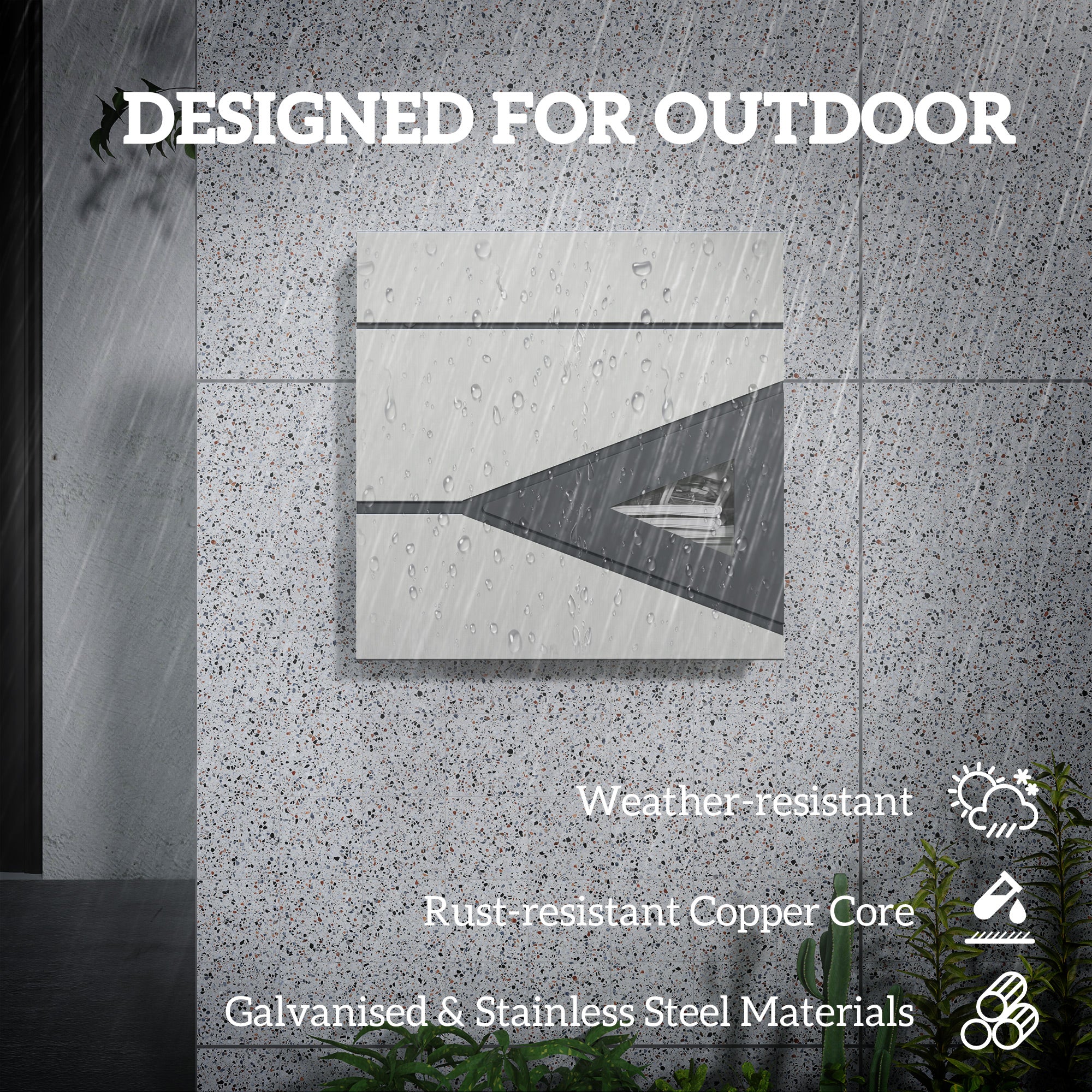 Wall Mounted Post Box with Viewing Window, 2 Lock, Modern Galvanised Steel Mailbox with Copper Core, Weatherproof Letterbox for Outdoor Use, Easy to Install, Silver