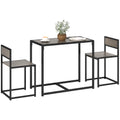 Dining Table and 2 Chairs Set Space-Saving Rectangular Compact Kitchen - Grey Wood-Effect