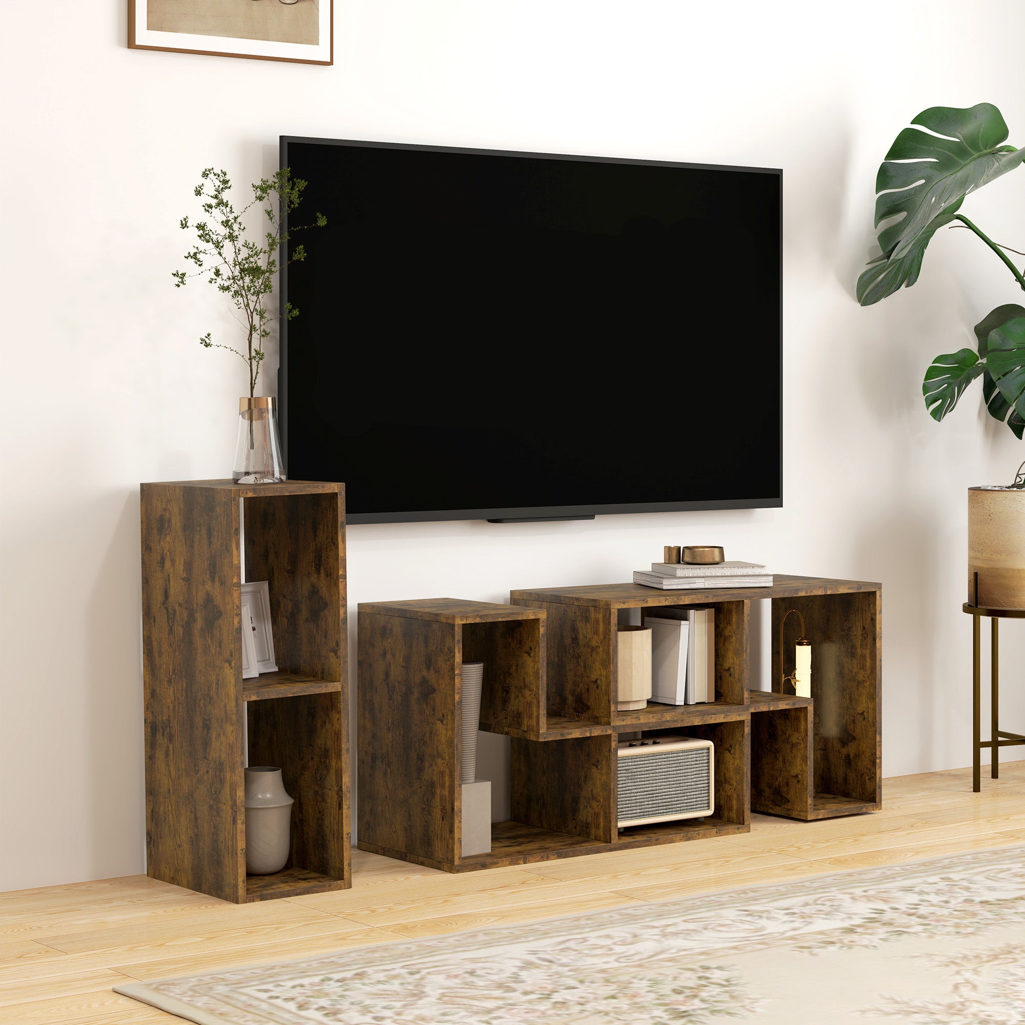TV Stand for TVs up to 75 Inches, Free Combination TV Unit with Storage Shelves, Extendable Entertainment Centre for Living Room, Rustic Brown