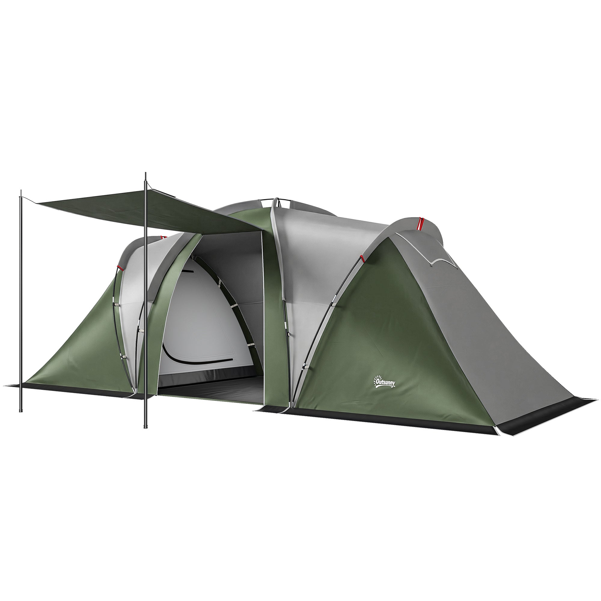 Family Camping Tent 3000mm Waterproof Windproof Tunnel Tent 8-12 Person Two Bedrooms Green
