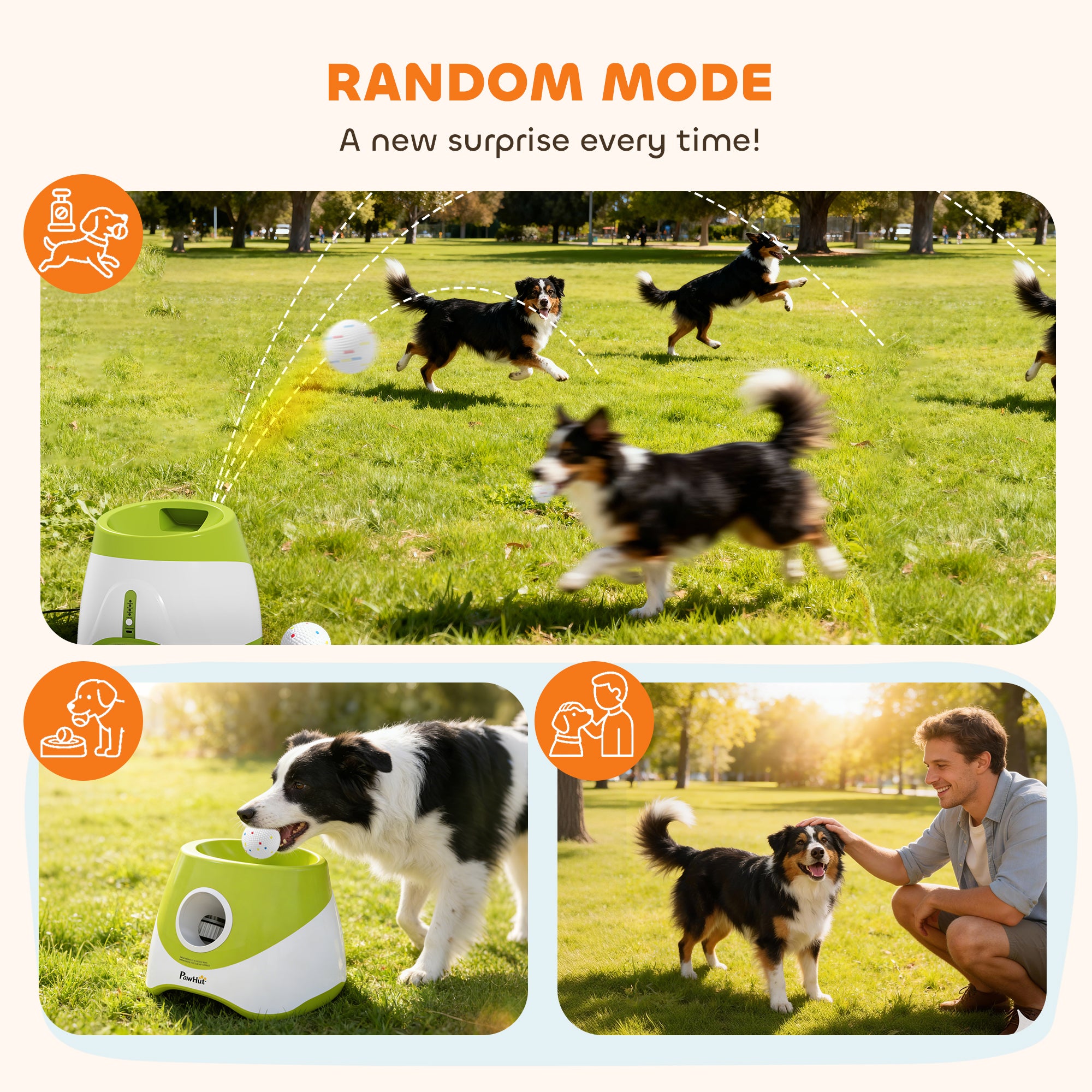 Automatic Dog Ball Launcher with 5 ETPU Tennis Balls 2.3", 3 Distance Settings 20/33/46ft, Green