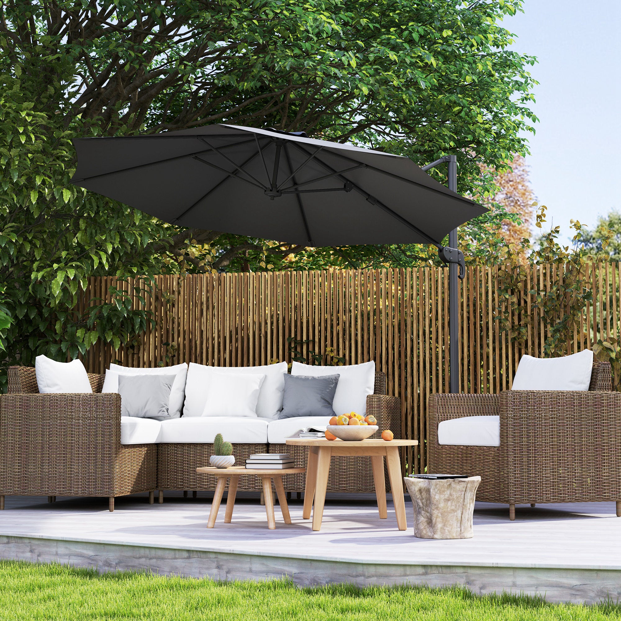 3 x 3 Metre Cantilever Parasol Set with 360 Degree Rotation - Black
