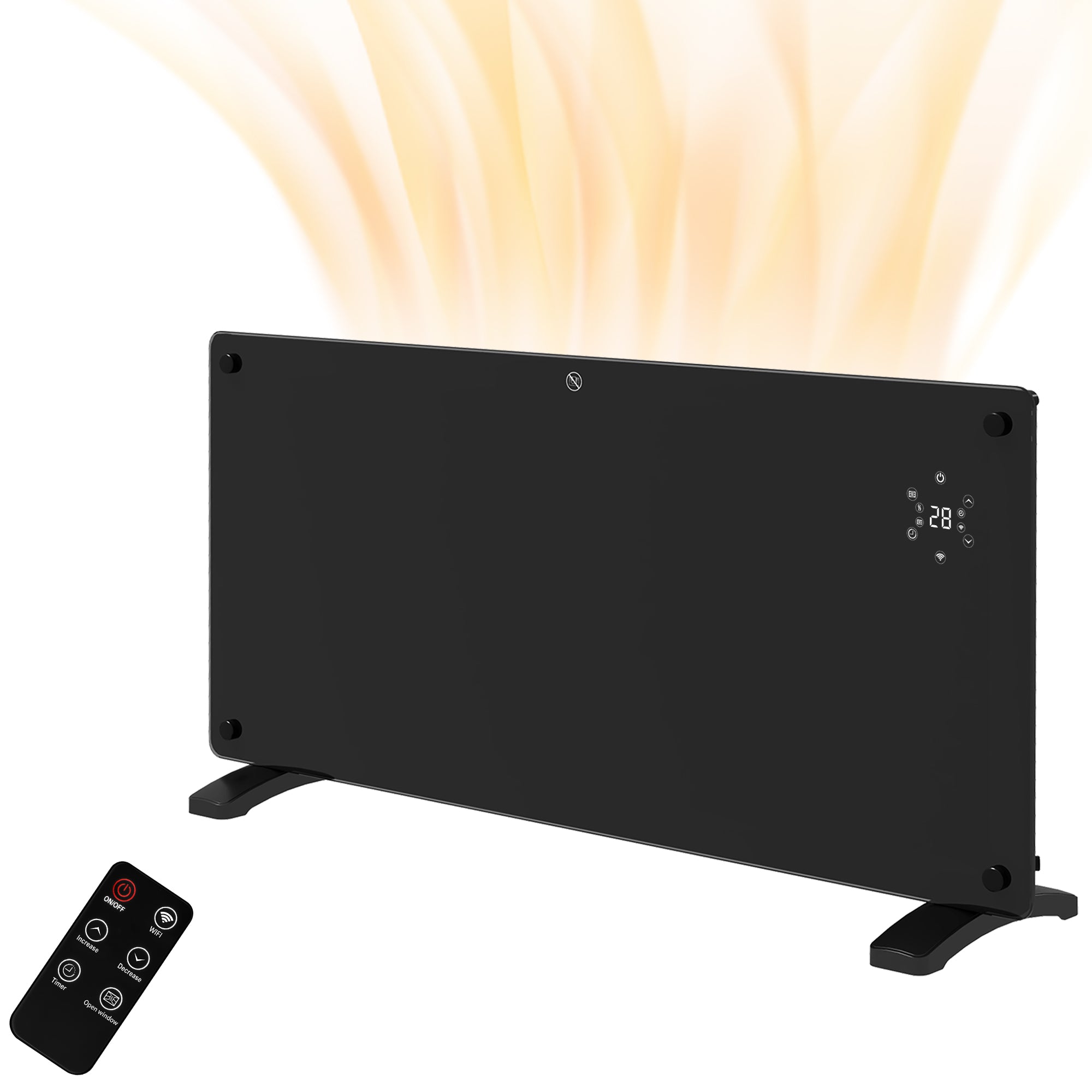 Electric Heater Wifi Smart App, 2000W Glass Panel Heater Radiator, Freestanding or Wall Mounted Convector Space Heater with LED Display, 24Hr 7 Day Timer, Adjustable Thermostat, Remote Control