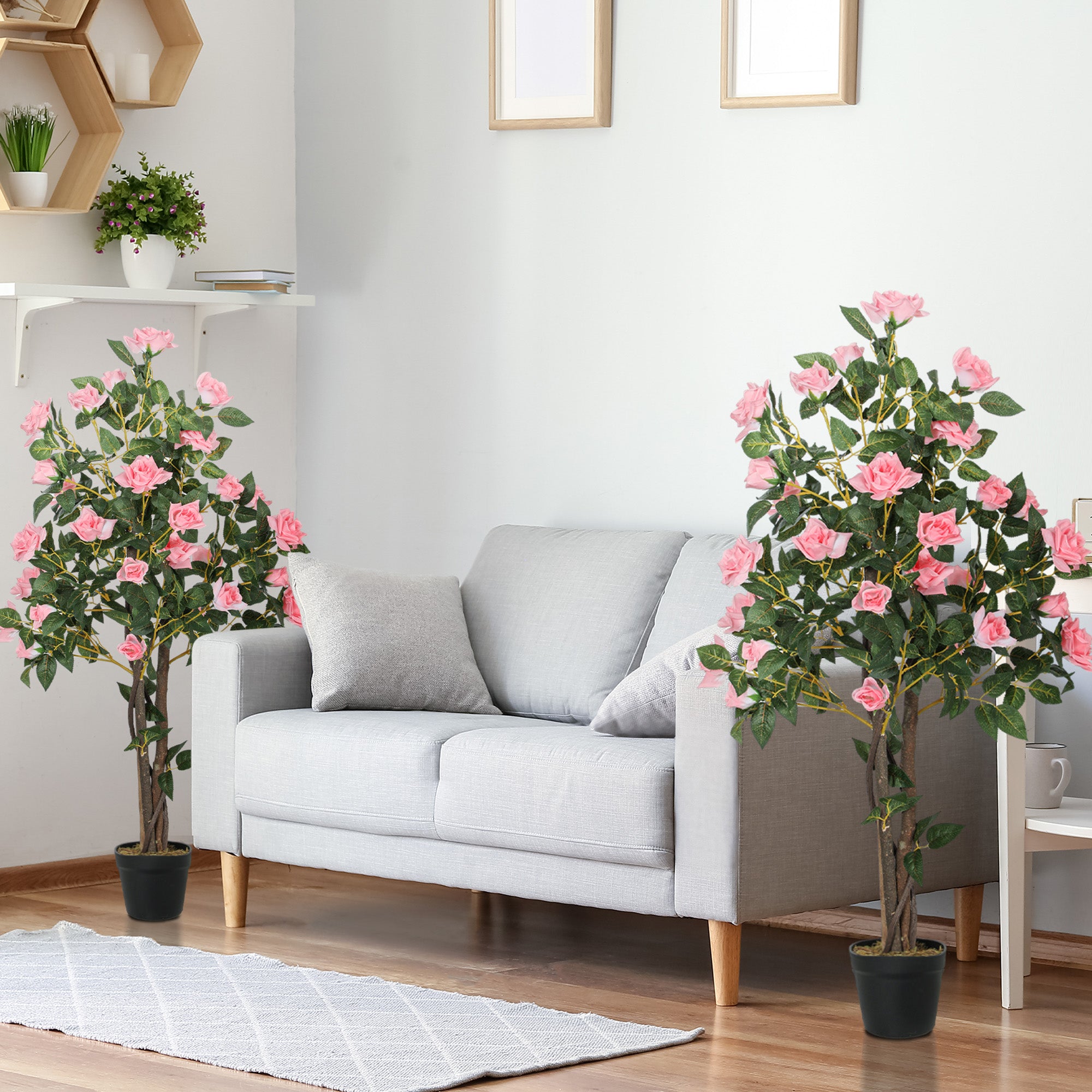 Set of Two Faux Rose Plants, with Pots