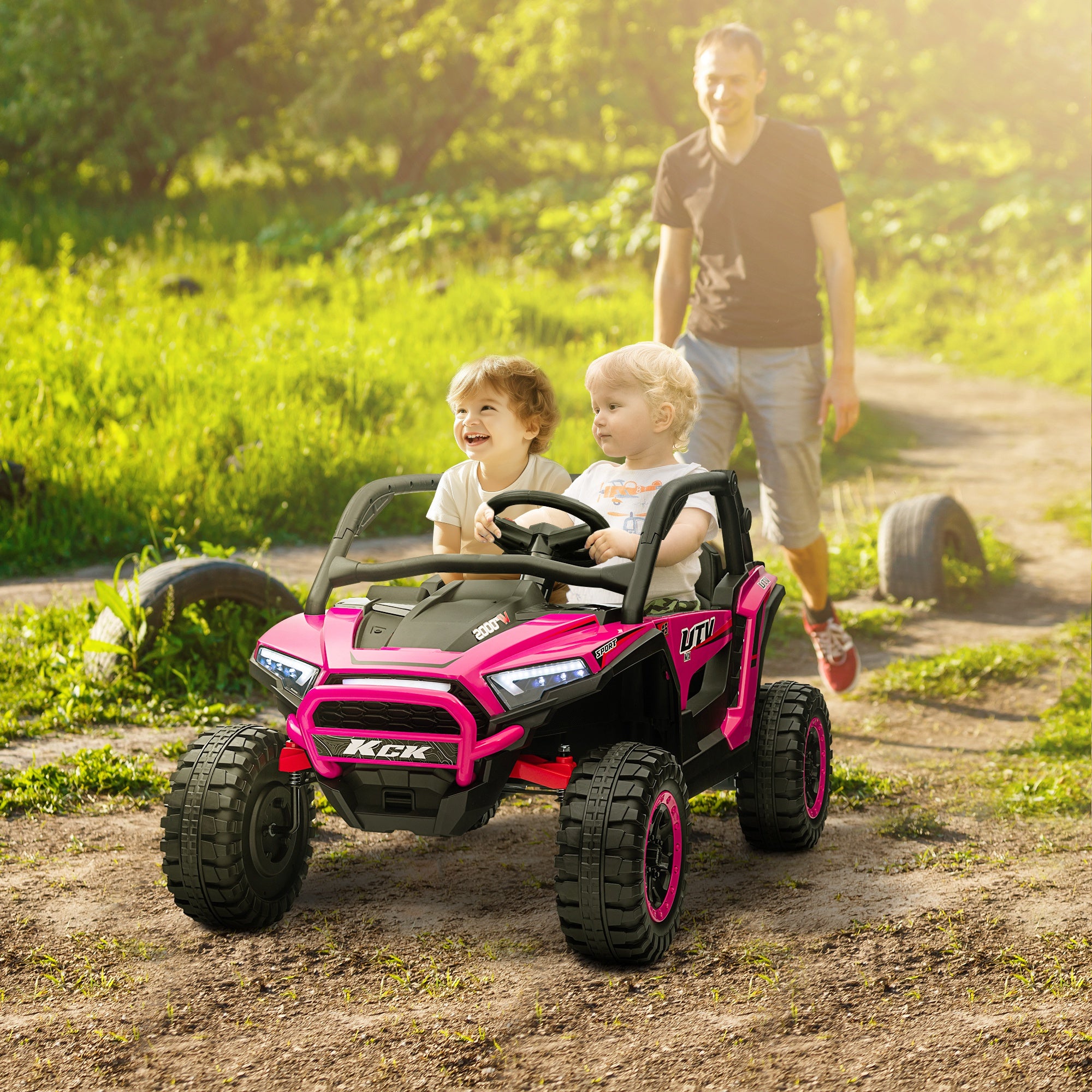 2 Seater 24V 7AH Ride on Truck, Battery Powered Electric Ride On Car w/ Remote, Suspension, 3 Speeds - Pink