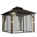 3x3 m Hardtop Gazebo Canopy with UPF50+ Double Galvanised Steel Roof, Aluminium Garden Gazebo Permanent Pavilion, Brown