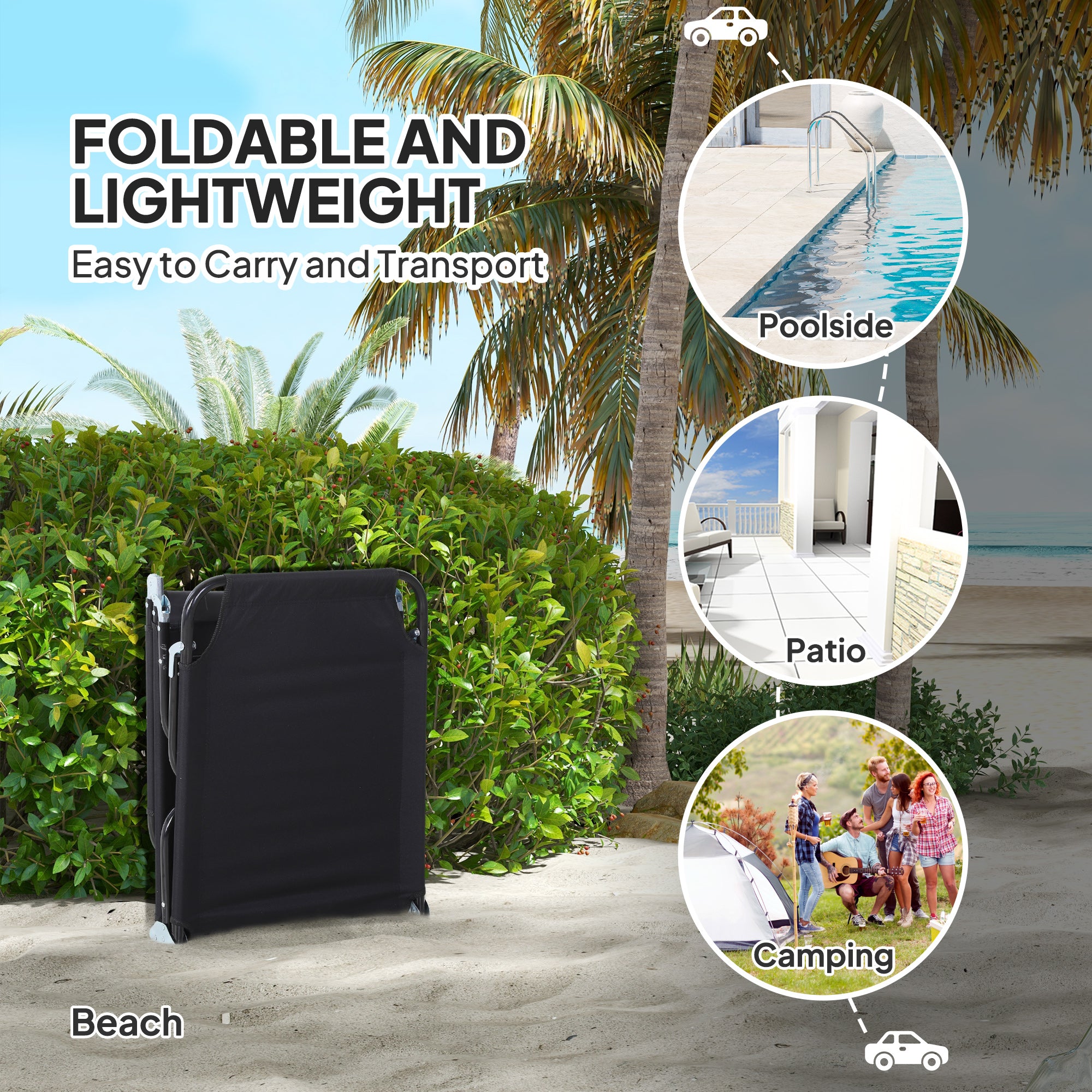 Garden Sun Lounger, with Five-Position Back - Black